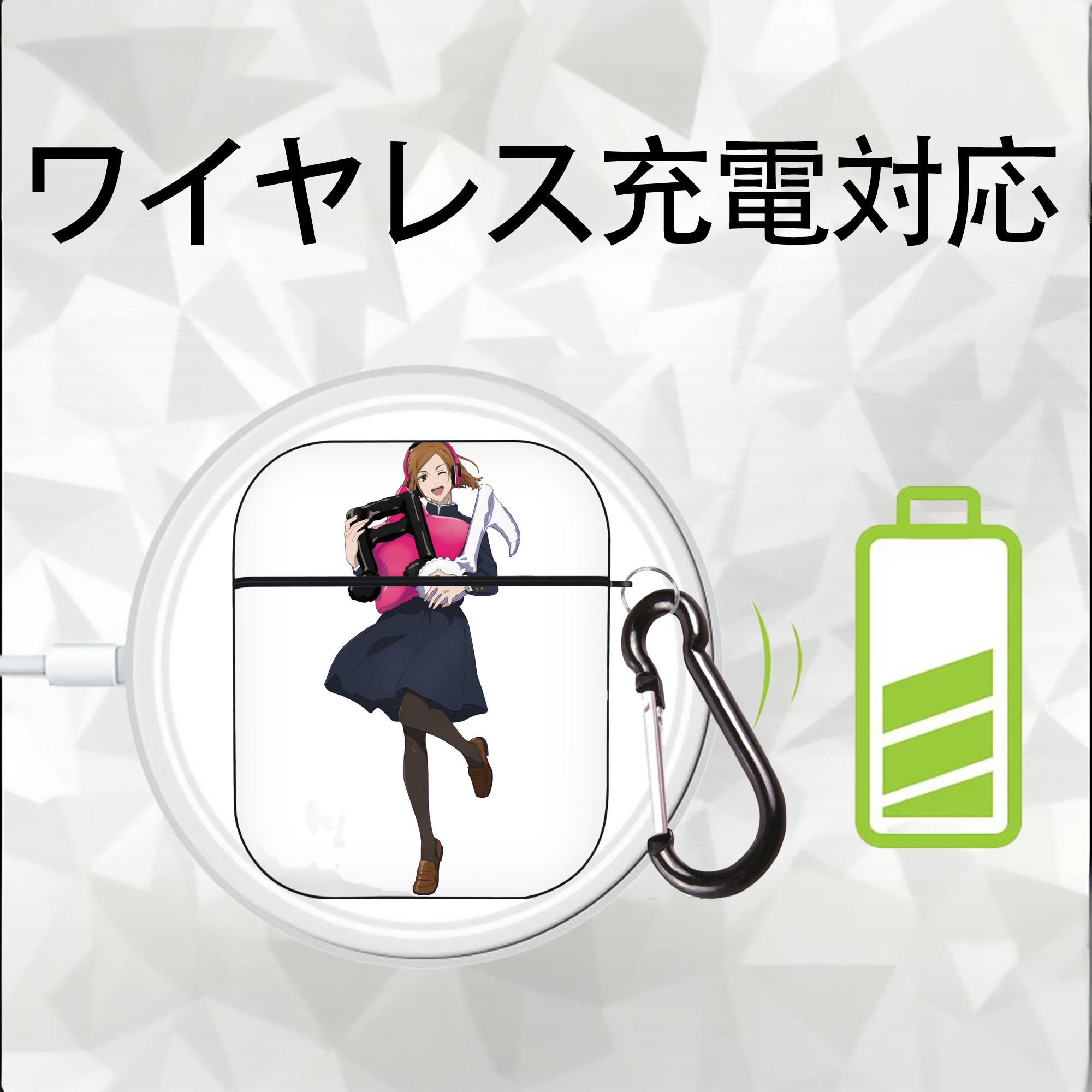 呪術廻戦 Jujutsu Kaisen AirPods 第2世代保護ケース ハードシェル ブラック 耐衝撃・防指紋・カラビナ付き