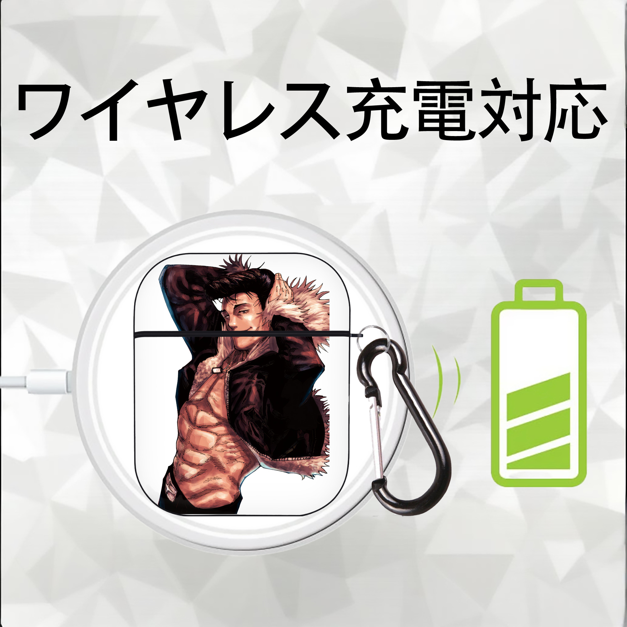 呪術廻戦 Jujutsu Kaisen AirPods 第2世代保護ケース ハードシェル ブラック 耐衝撃・防指紋・カラビナ付き