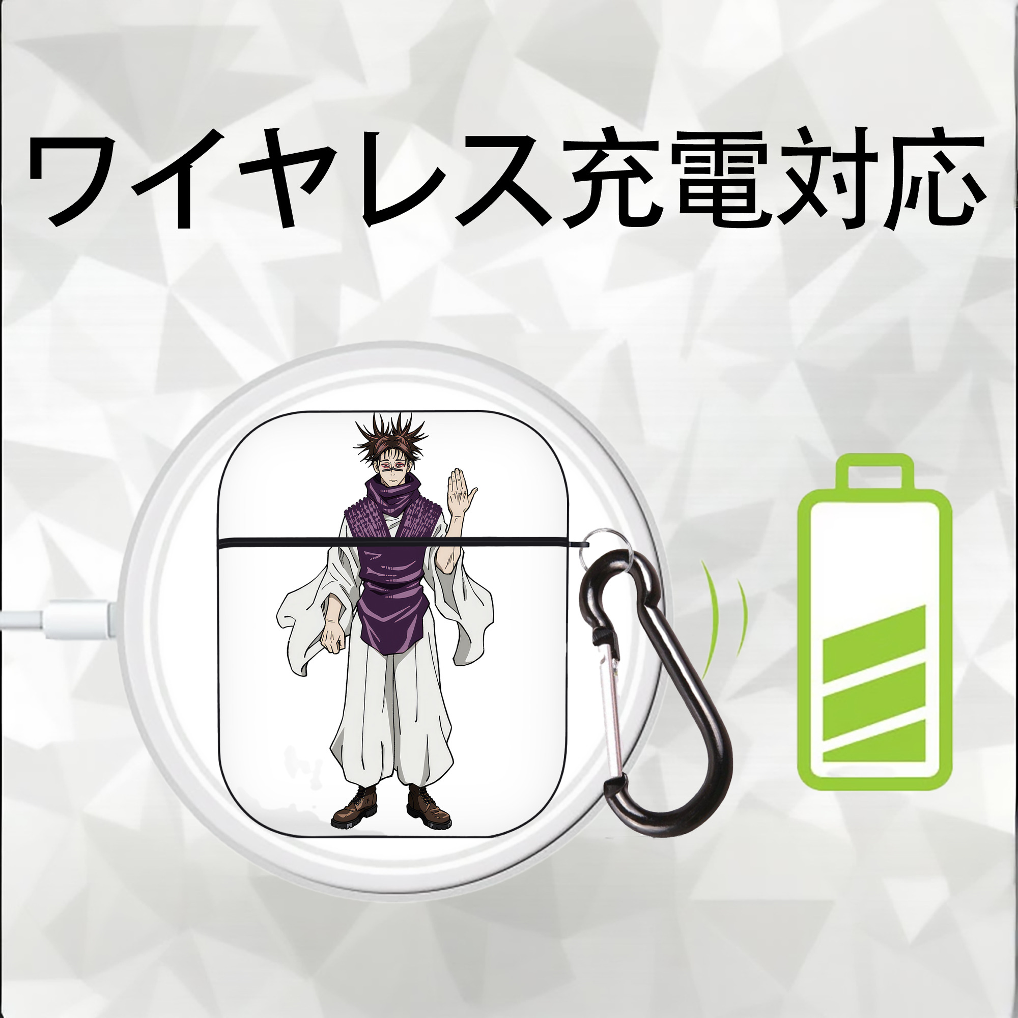 呪術廻戦 Jujutsu Kaisen AirPods 第2世代保護ケース ハードシェル ブラック 耐衝撃・防指紋・カラビナ付き