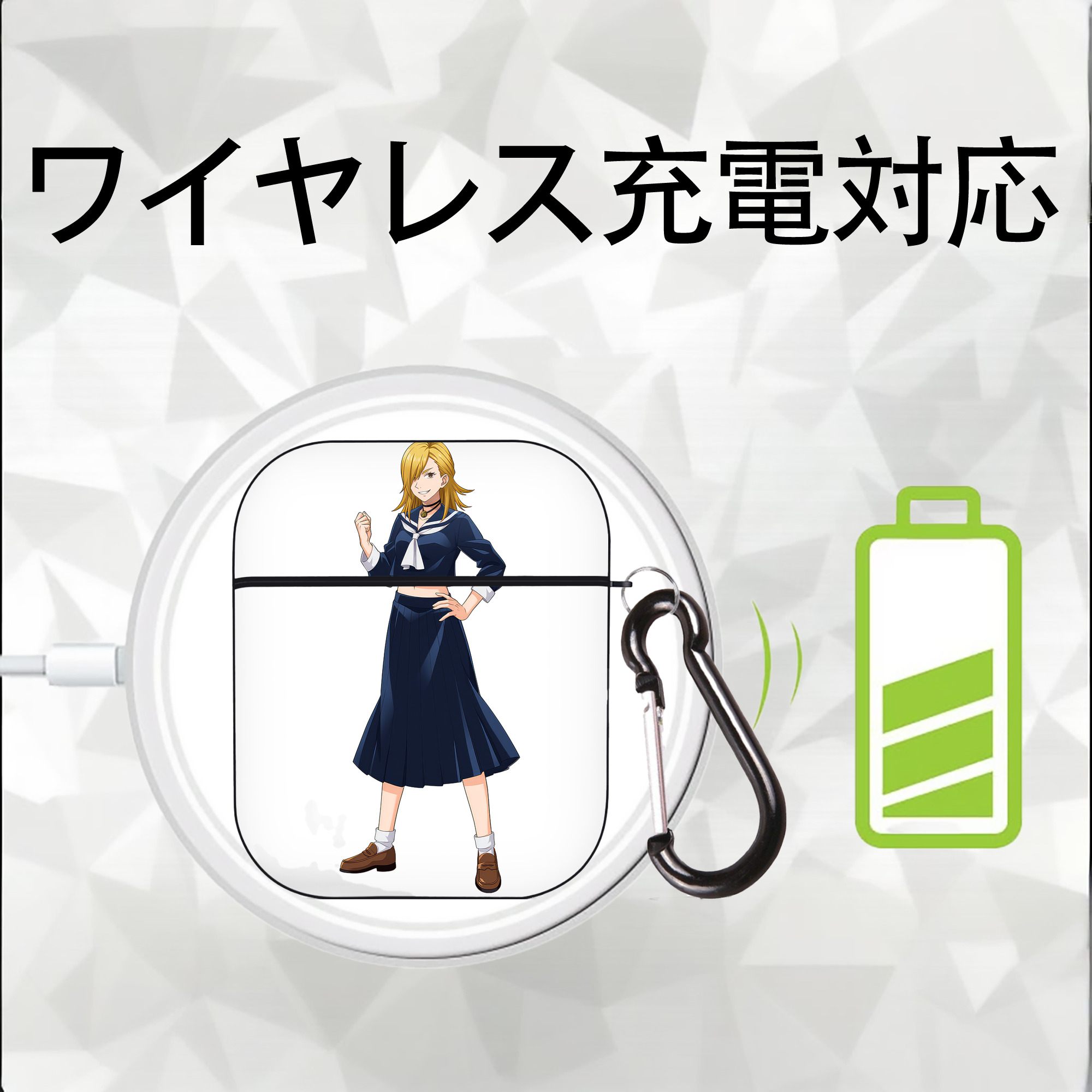呪術廻戦 Jujutsu Kaisen AirPods 第2世代保護ケース ハードシェル ブラック 耐衝撃・防指紋・カラビナ付き