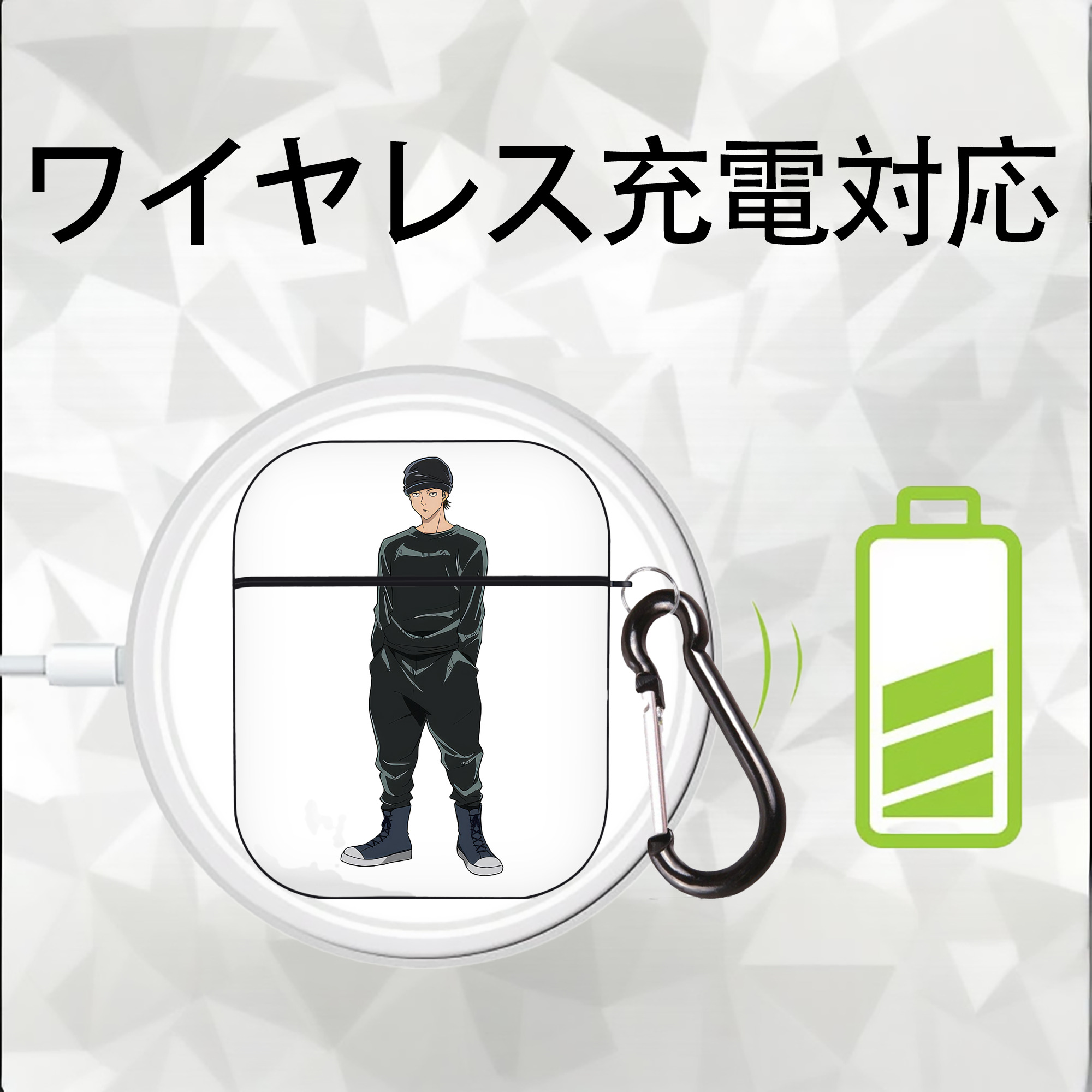 呪術廻戦 Jujutsu Kaisen AirPods 第2世代保護ケース ハードシェル ブラック 耐衝撃・防指紋・カラビナ付き
