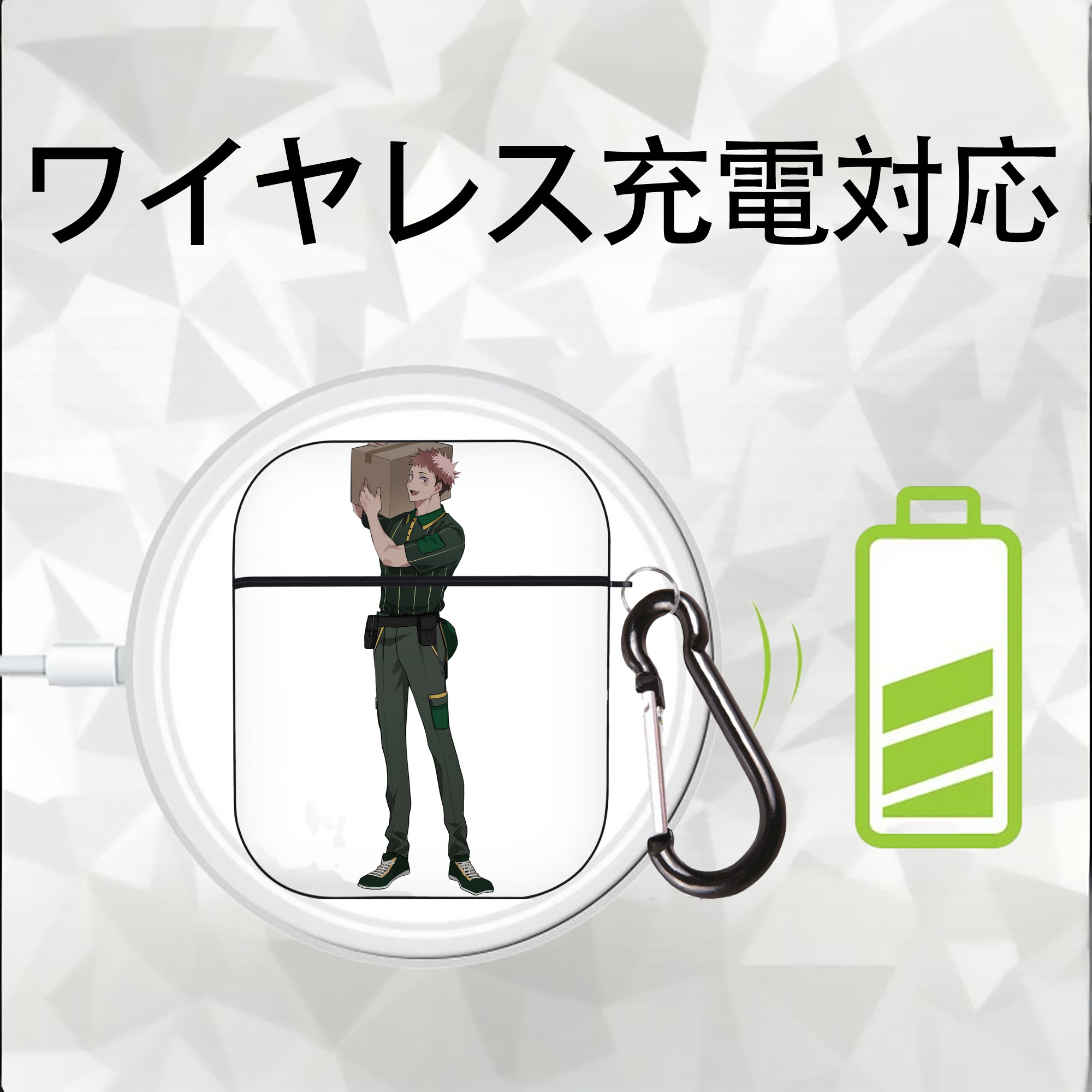呪術廻戦 Jujutsu Kaisen AirPods 第2世代保護ケース ハードシェル ブラック 耐衝撃・防指紋・カラビナ付き