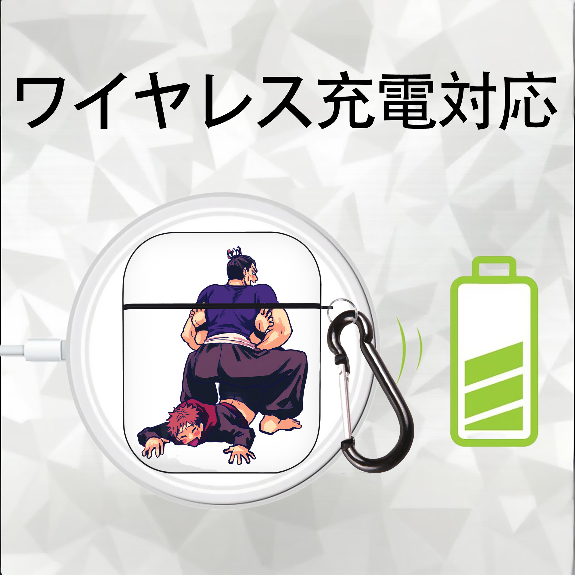 呪術廻戦 Jujutsu Kaisen AirPods 第2世代保護ケース ハードシェル ブラック 耐衝撃・防指紋・カラビナ付き