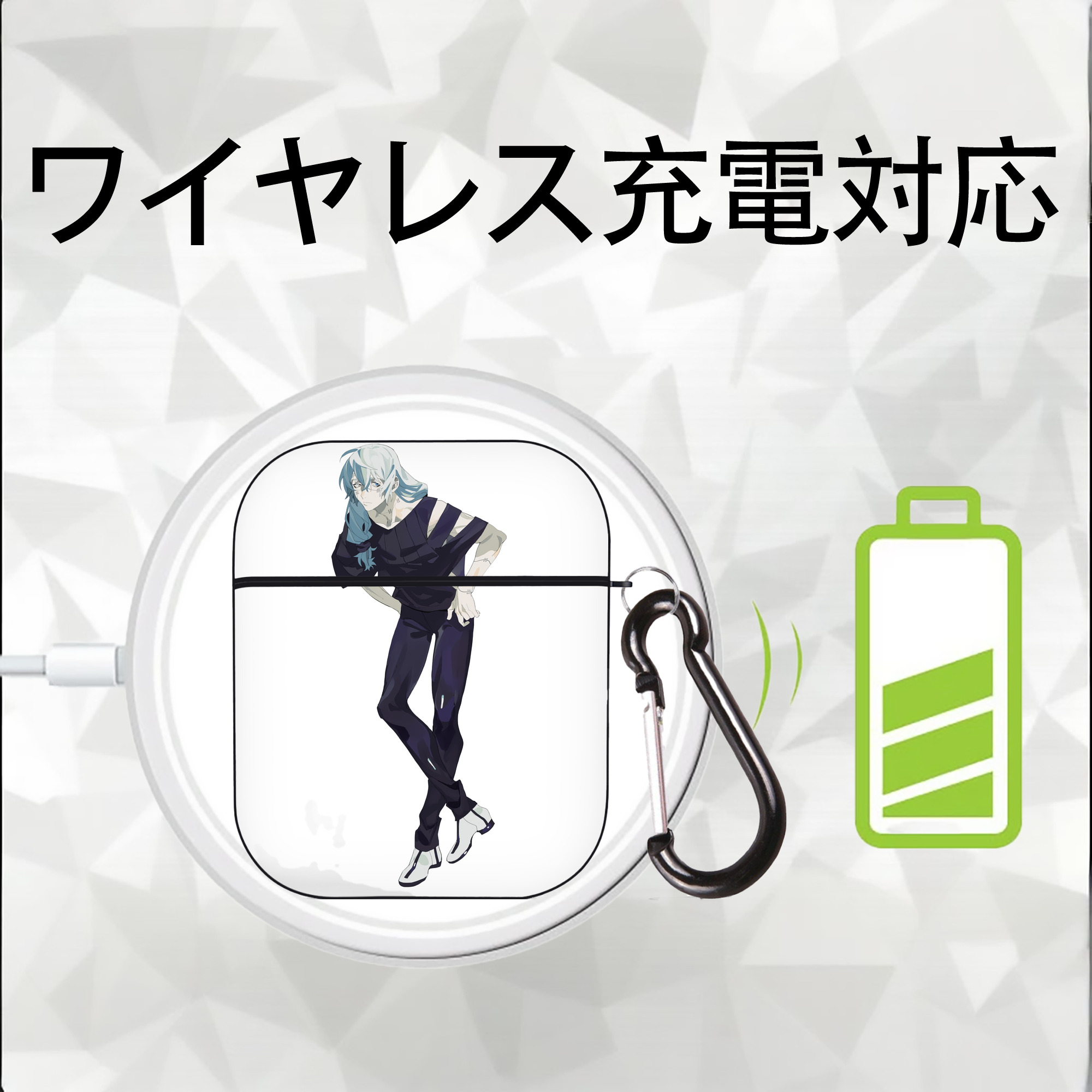 呪術廻戦 Jujutsu Kaisen AirPods 第2世代保護ケース ハードシェル ブラック 耐衝撃・防指紋・カラビナ付き