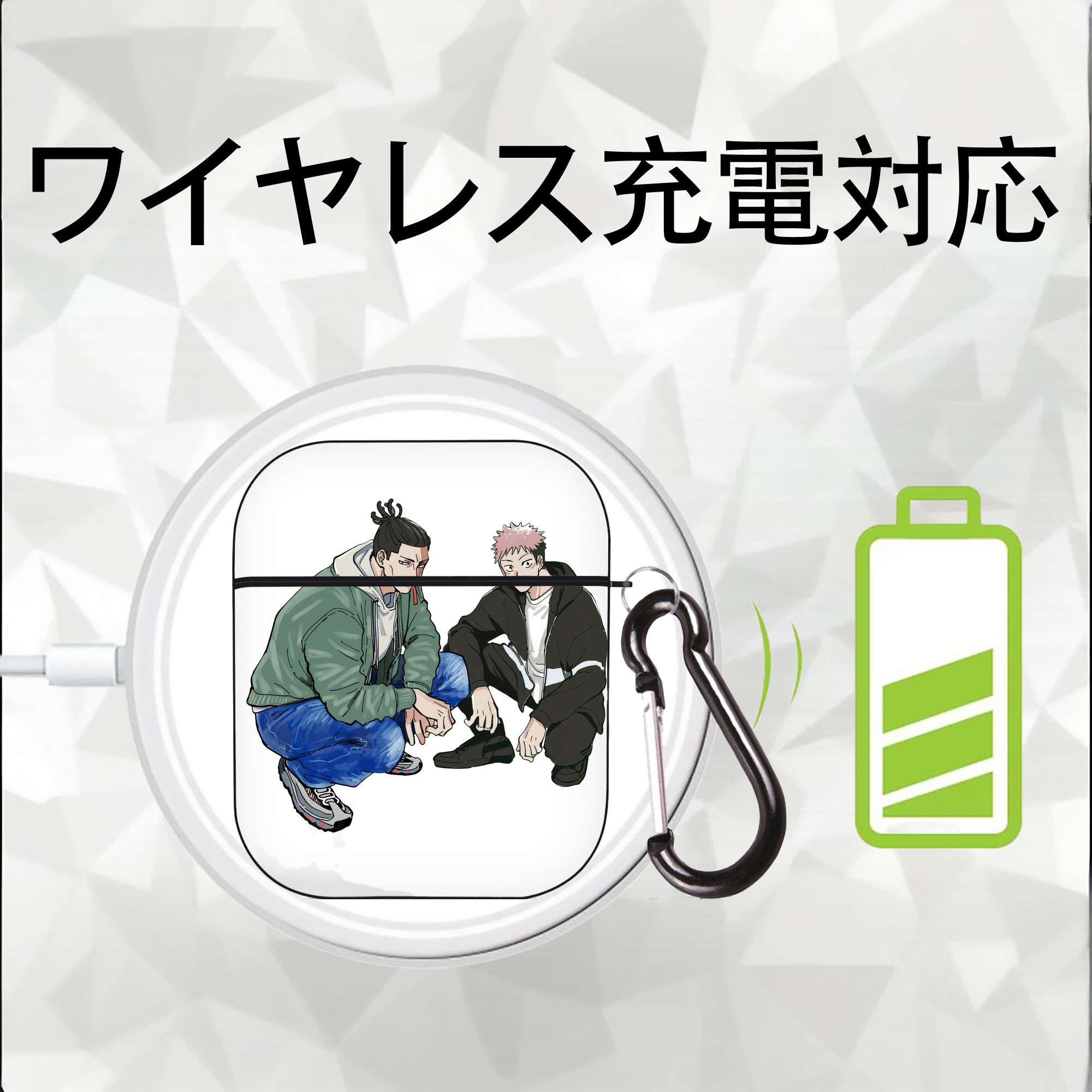 呪術廻戦 Jujutsu Kaisen AirPods 第2世代保護ケース ハードシェル ブラック 耐衝撃・防指紋・カラビナ付き