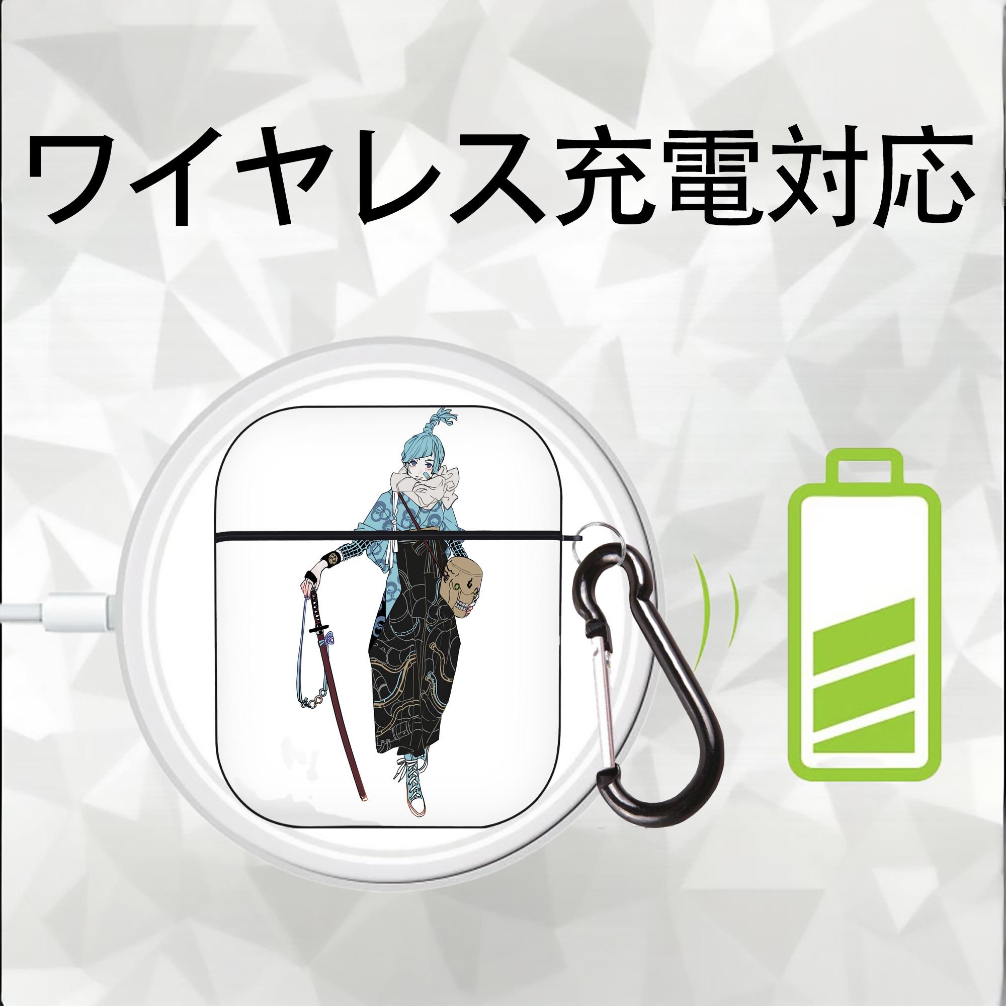 呪術廻戦 Jujutsu Kaisen AirPods 第2世代保護ケース ハードシェル ブラック 耐衝撃・防指紋・カラビナ付き