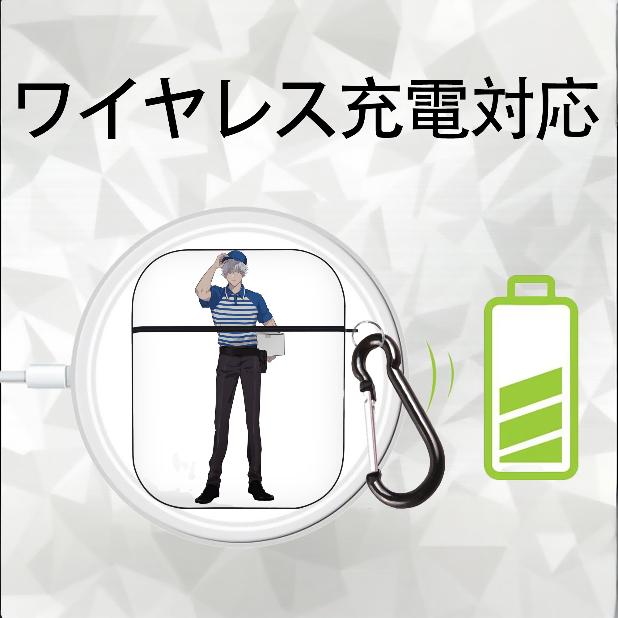 呪術廻戦 Jujutsu Kaisen AirPods 第2世代保護ケース ハードシェル ブラック 耐衝撃・防指紋・カラビナ付き