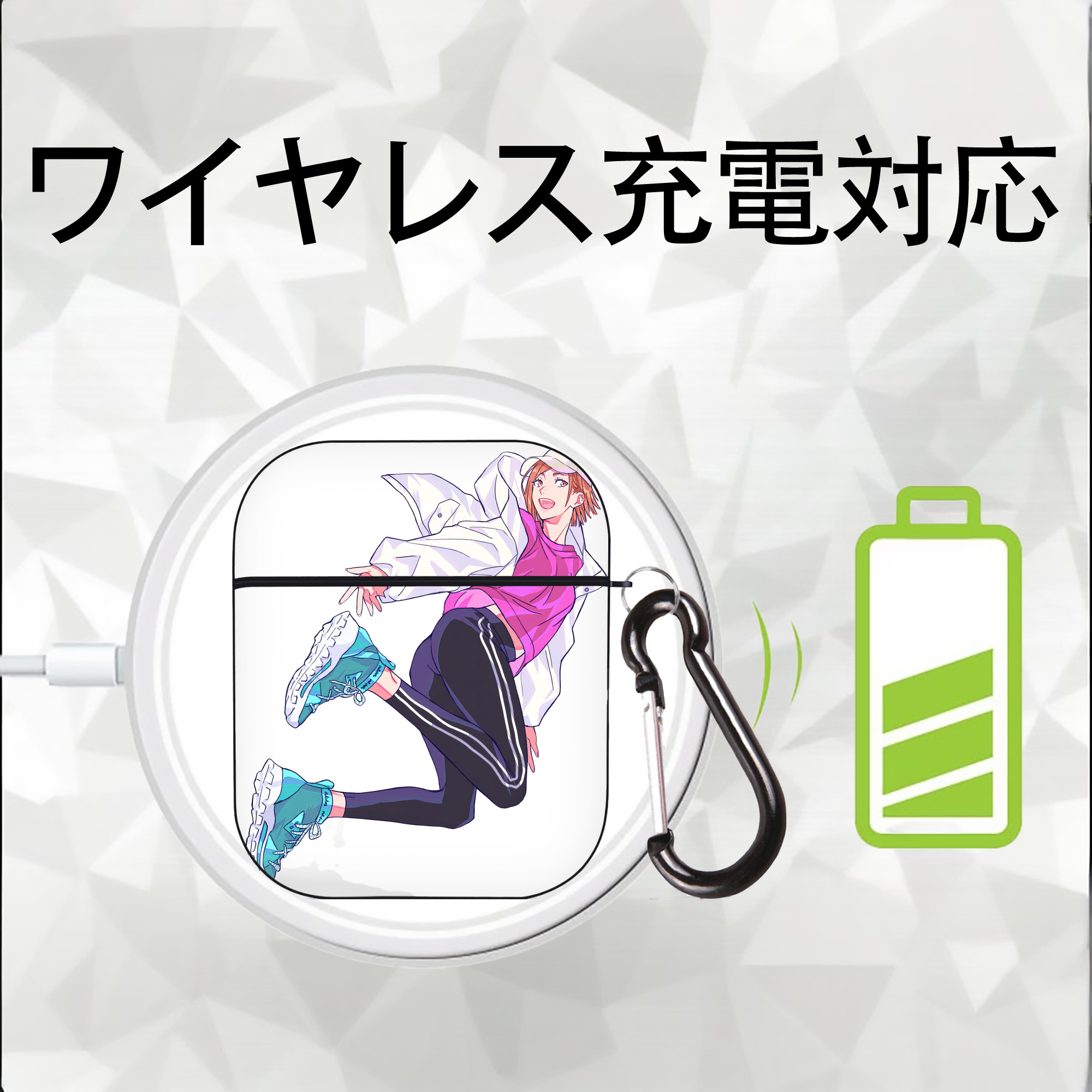 呪術廻戦 Jujutsu Kaisen AirPods 第2世代保護ケース ハードシェル ブラック 耐衝撃・防指紋・カラビナ付き