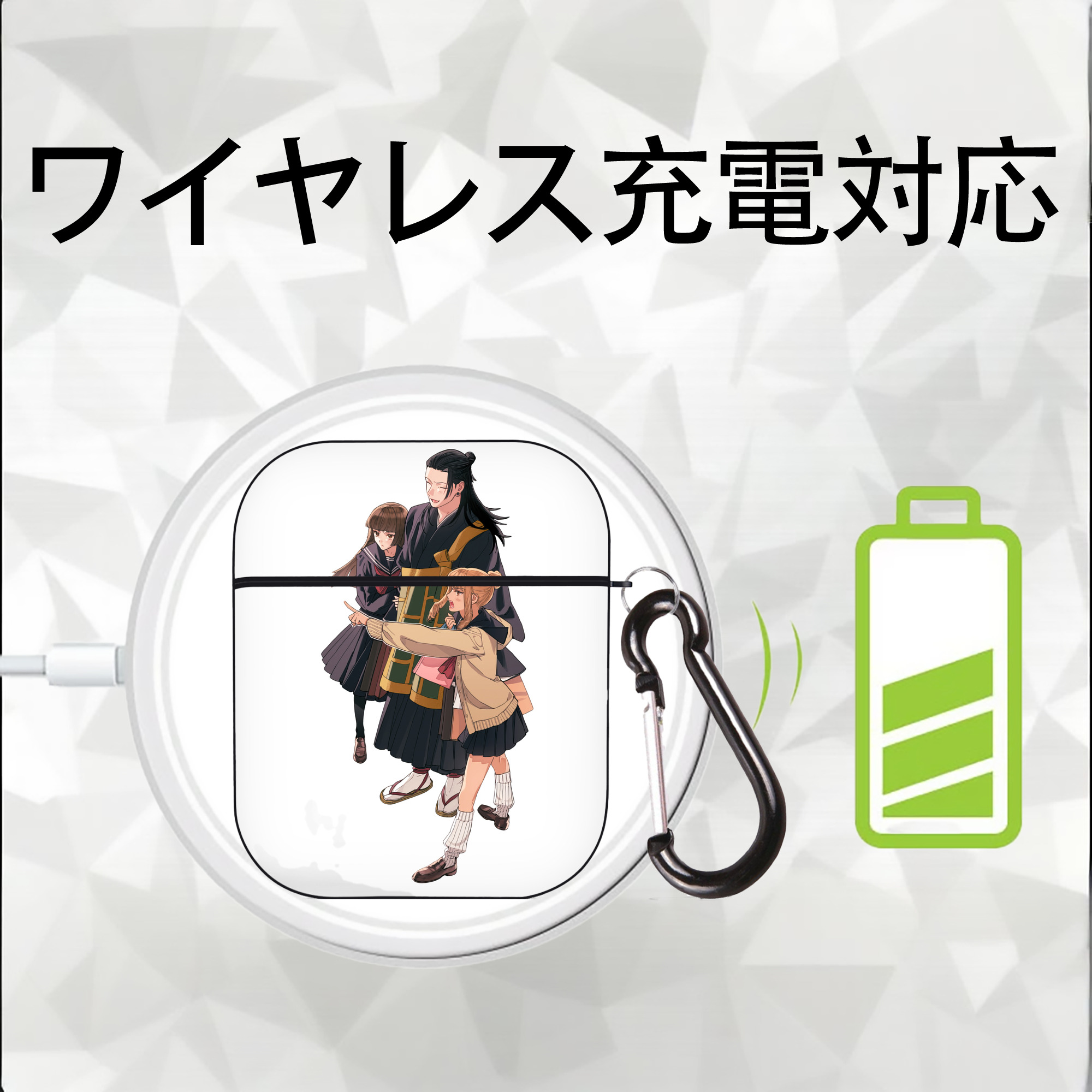 呪術廻戦 Jujutsu Kaisen AirPods 第2世代保護ケース ハードシェル ブラック 耐衝撃・防指紋・カラビナ付き