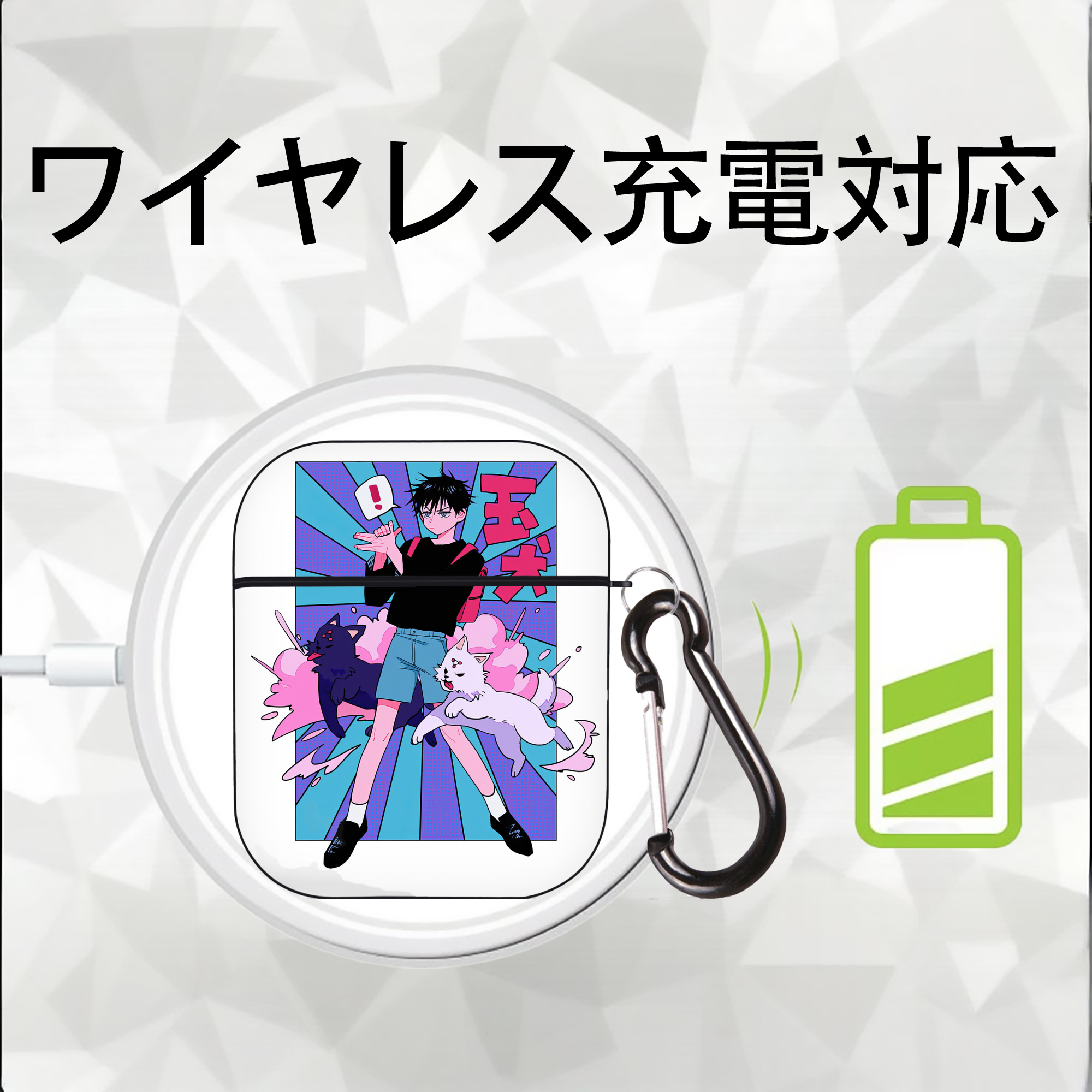 呪術廻戦 Jujutsu Kaisen AirPods 第2世代保護ケース ハードシェル ブラック 耐衝撃・防指紋・カラビナ付き