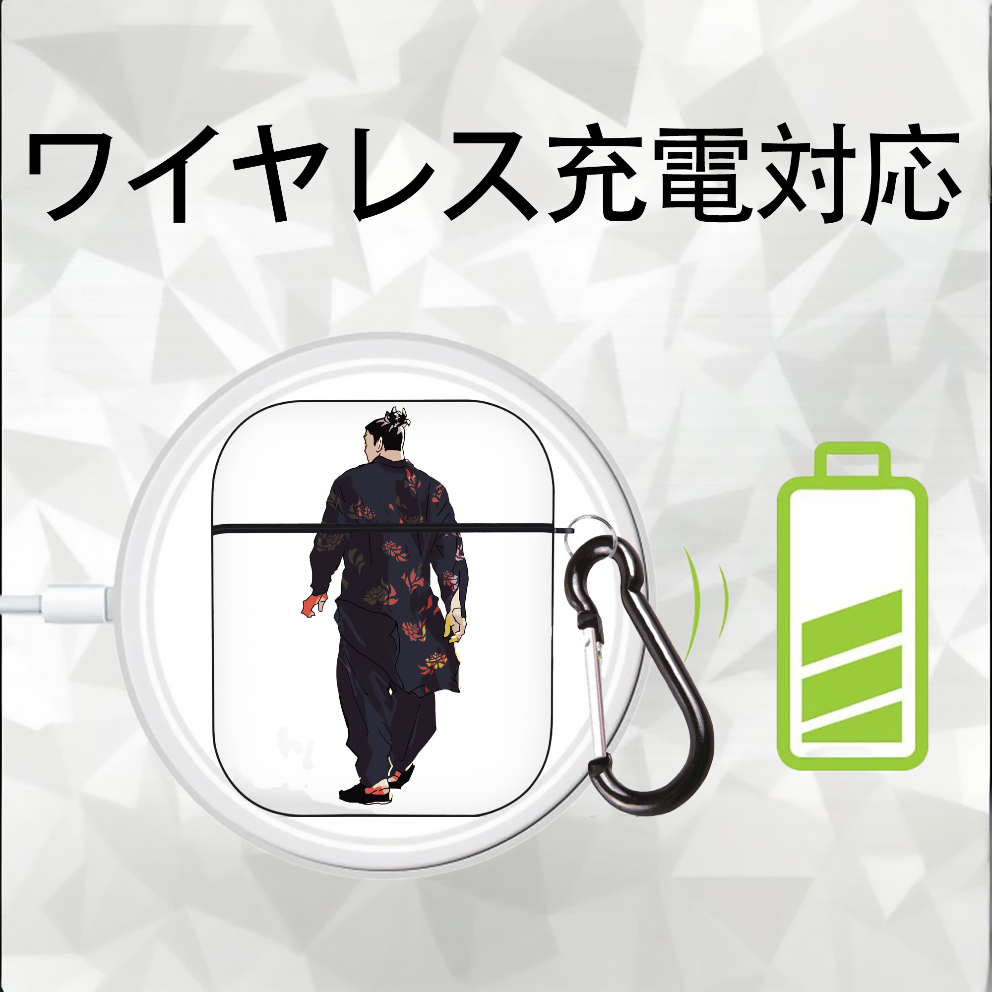 呪術廻戦 Jujutsu Kaisen AirPods 第2世代保護ケース ハードシェル ブラック 耐衝撃・防指紋・カラビナ付き