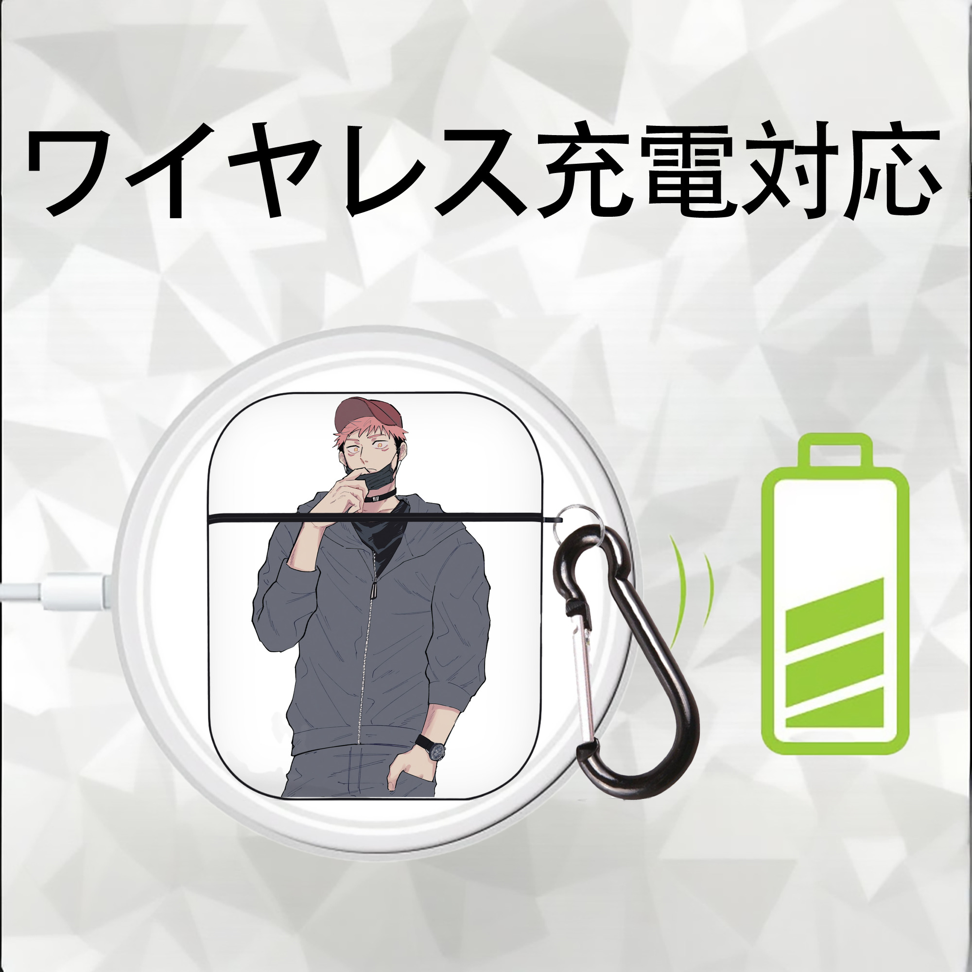 呪術廻戦 Jujutsu Kaisen AirPods 第2世代保護ケース ハードシェル ブラック 耐衝撃・防指紋・カラビナ付き