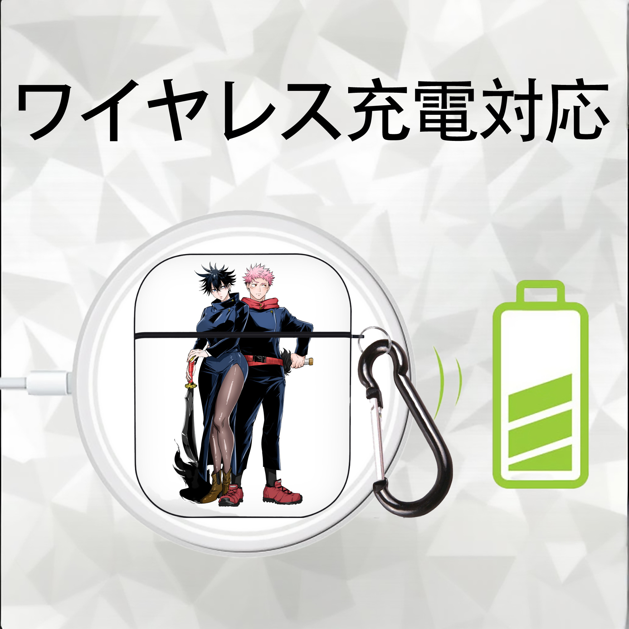 呪術廻戦 Jujutsu Kaisen AirPods 第2世代保護ケース ハードシェル ブラック 耐衝撃・防指紋・カラビナ付き