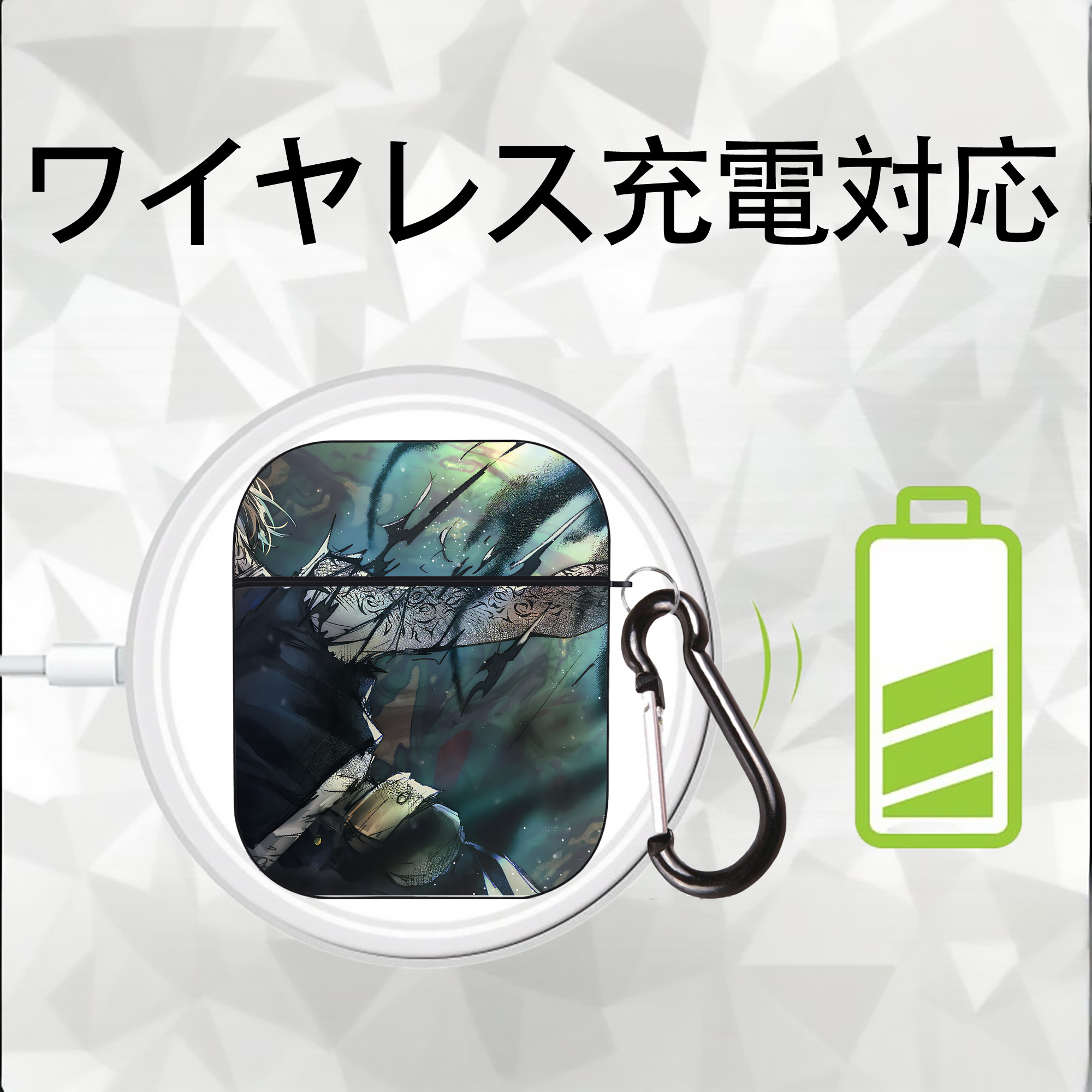 呪術廻戦 Jujutsu Kaisen AirPods 第2世代保護ケース ハードシェル ブラック 耐衝撃・防指紋・カラビナ付き