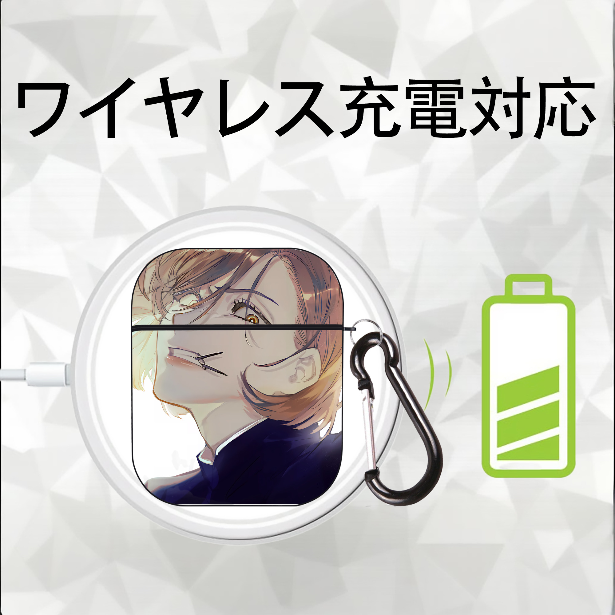 呪術廻戦 Jujutsu Kaisen AirPods 第2世代保護ケース ハードシェル ブラック 耐衝撃・防指紋・カラビナ付き