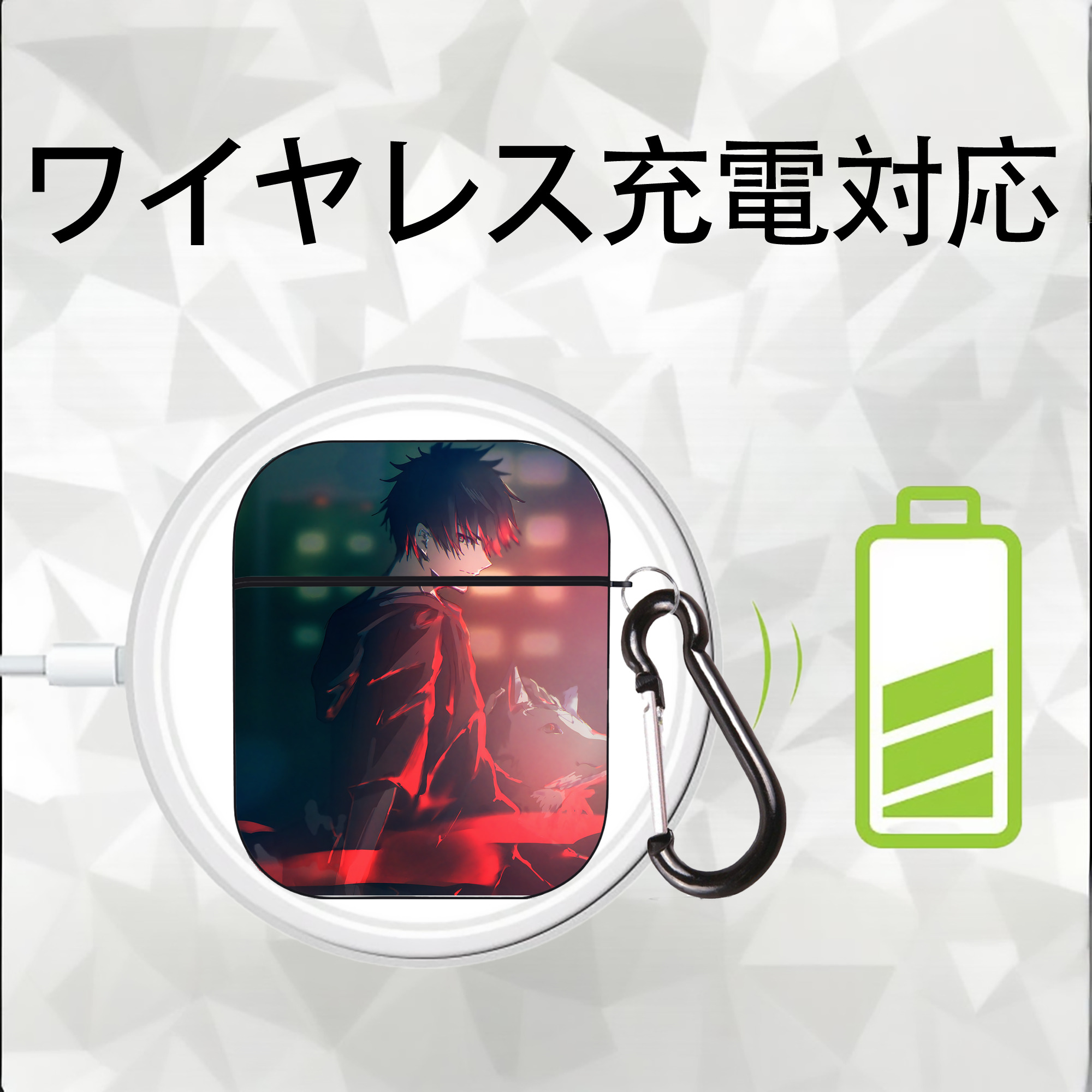 呪術廻戦 Jujutsu Kaisen AirPods 第2世代保護ケース ハードシェル ブラック 耐衝撃・防指紋・カラビナ付き