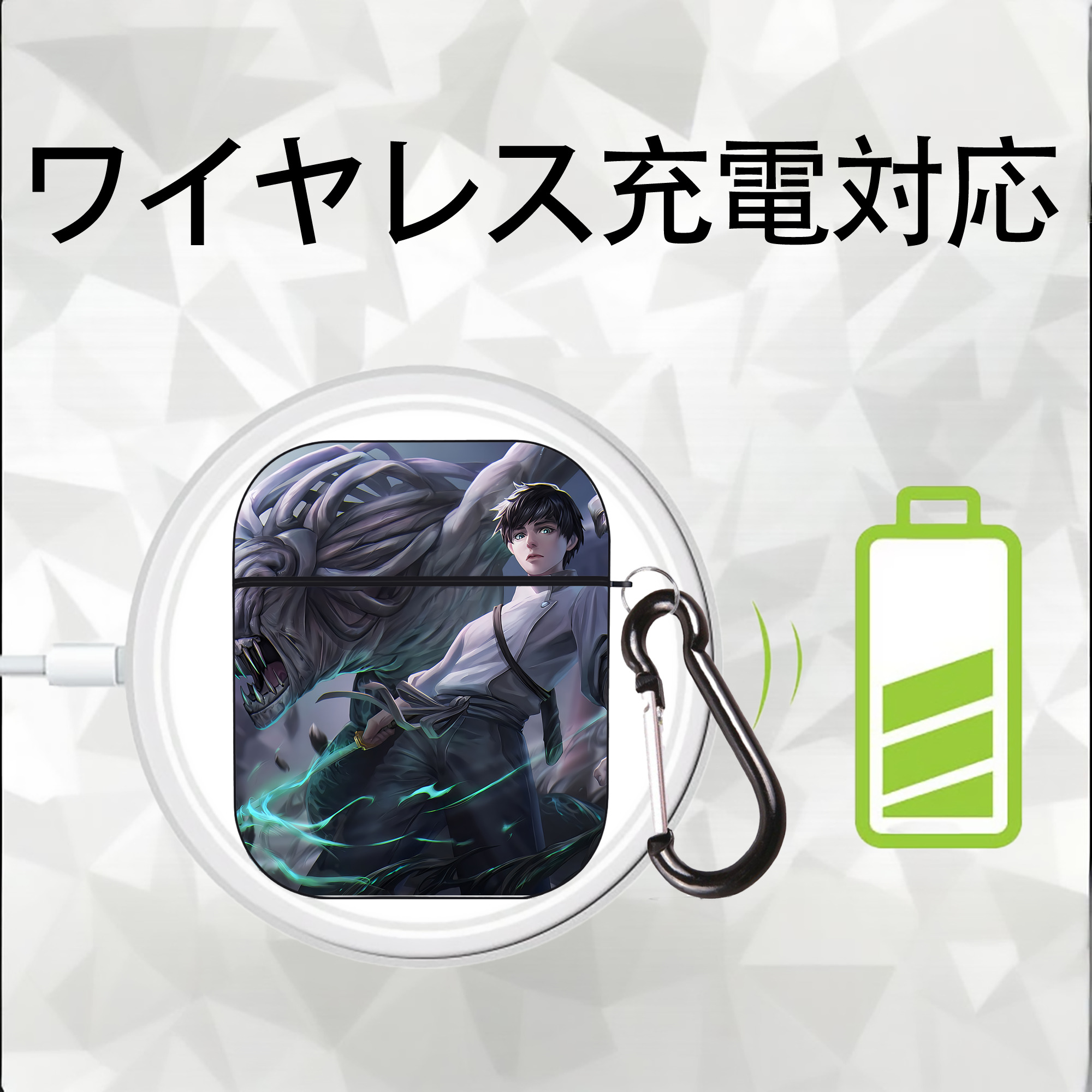 呪術廻戦 Jujutsu Kaisen AirPods 第2世代保護ケース ハードシェル ブラック 耐衝撃・防指紋・カラビナ付き
