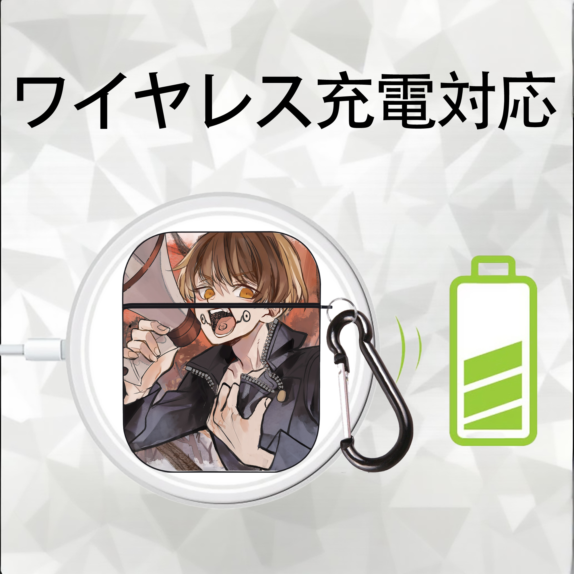 呪術廻戦 Jujutsu Kaisen AirPods 第2世代保護ケース ハードシェル ブラック 耐衝撃・防指紋・カラビナ付き