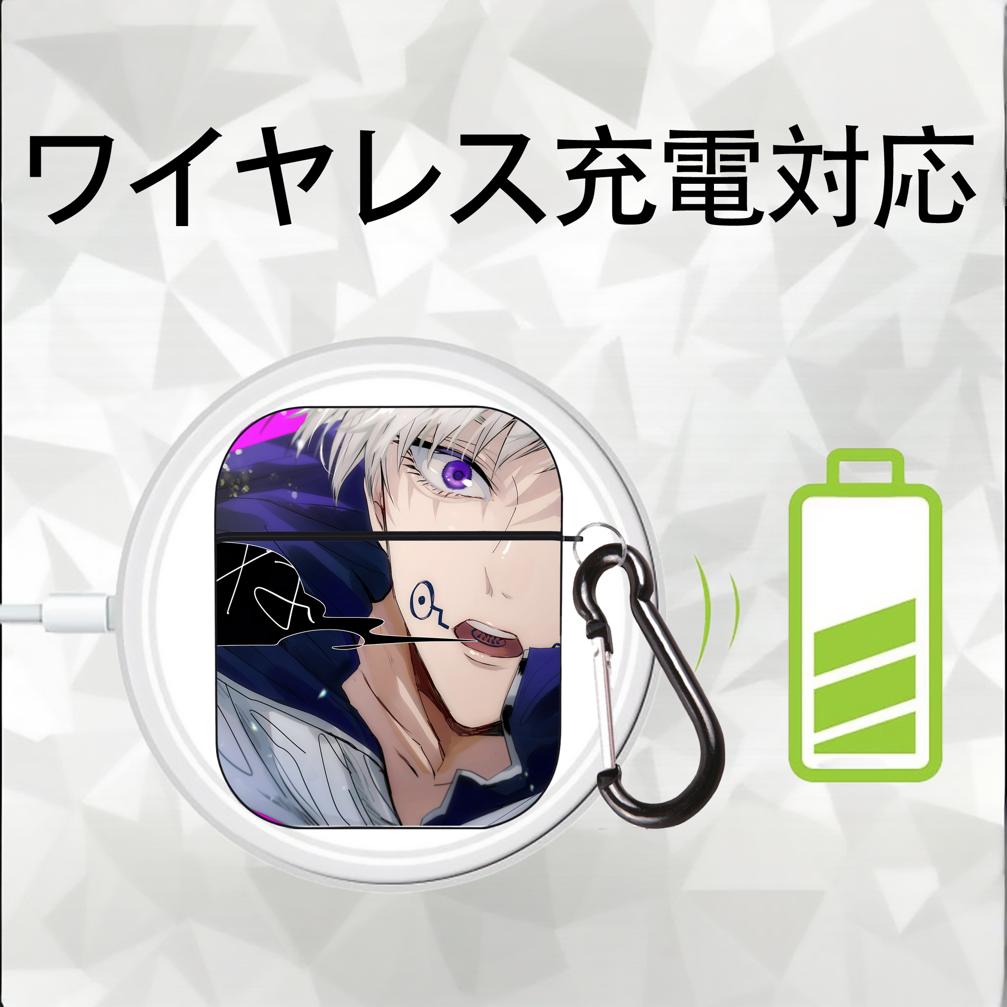呪術廻戦 Jujutsu Kaisen AirPods 第2世代保護ケース ハードシェル ブラック 耐衝撃・防指紋・カラビナ付き