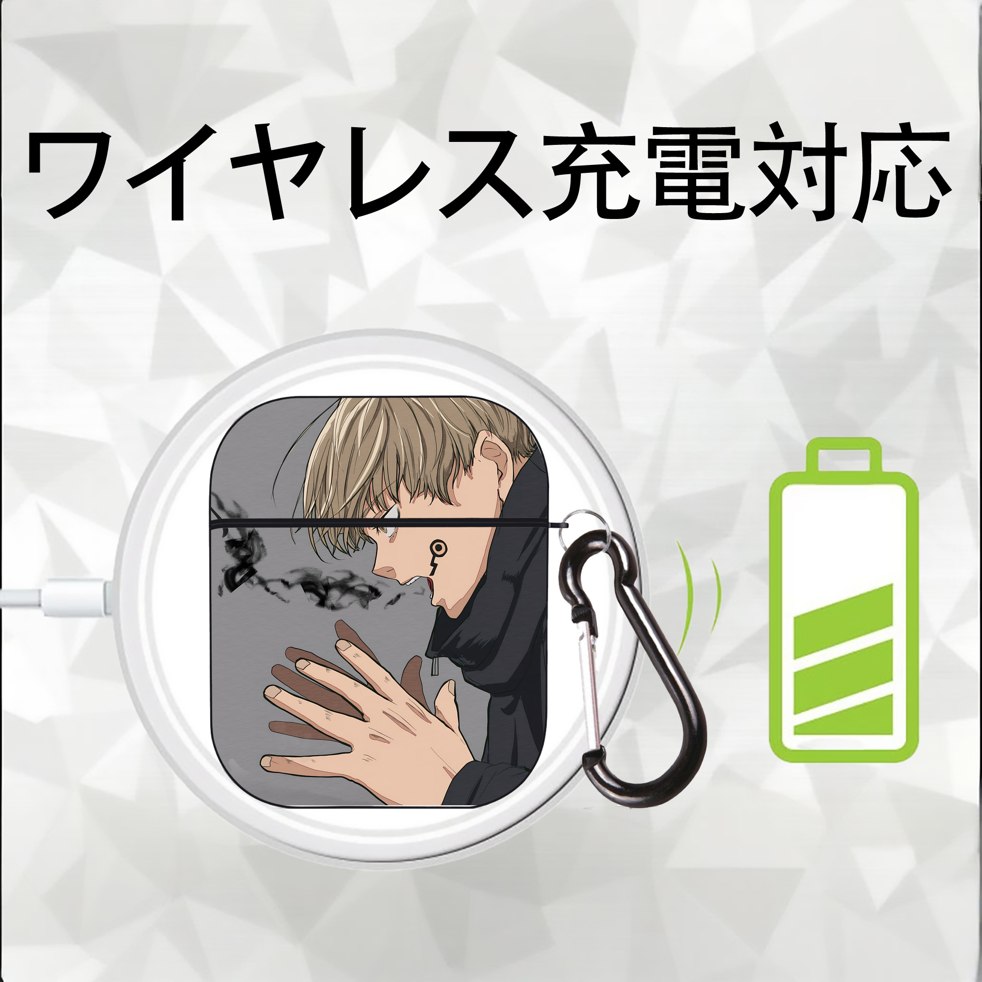 呪術廻戦 Jujutsu Kaisen AirPods 第2世代保護ケース ハードシェル ブラック 耐衝撃・防指紋・カラビナ付き