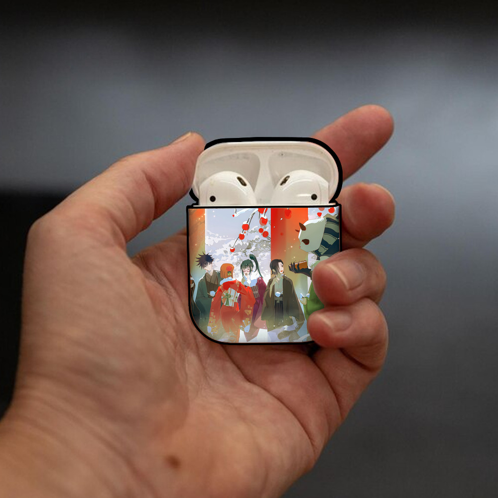 呪術廻戦 Jujutsu Kaisen AirPods 第2世代保護ケース ハードシェル ブラック 耐衝撃・防指紋・カラビナ付き