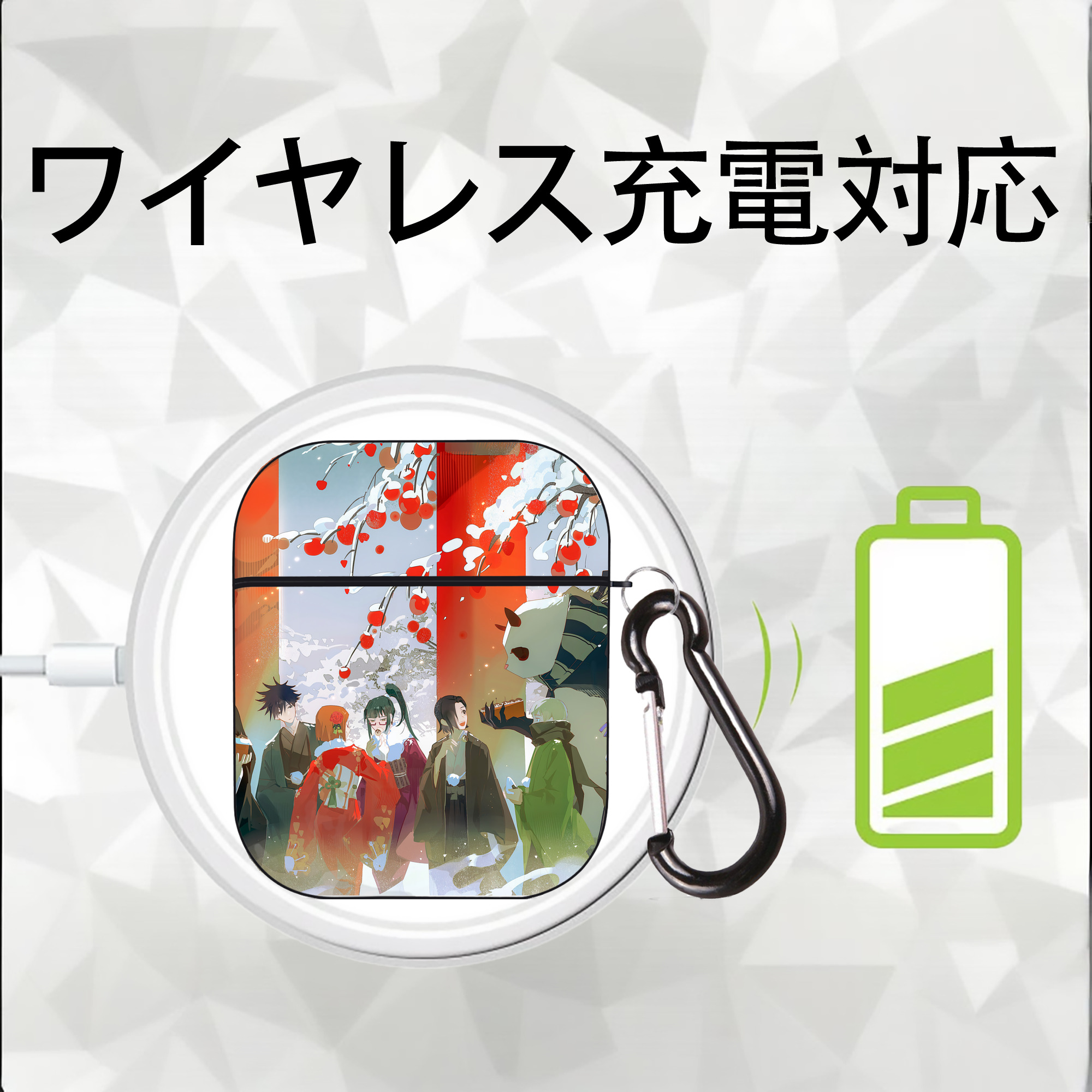 呪術廻戦 Jujutsu Kaisen AirPods 第2世代保護ケース ハードシェル ブラック 耐衝撃・防指紋・カラビナ付き