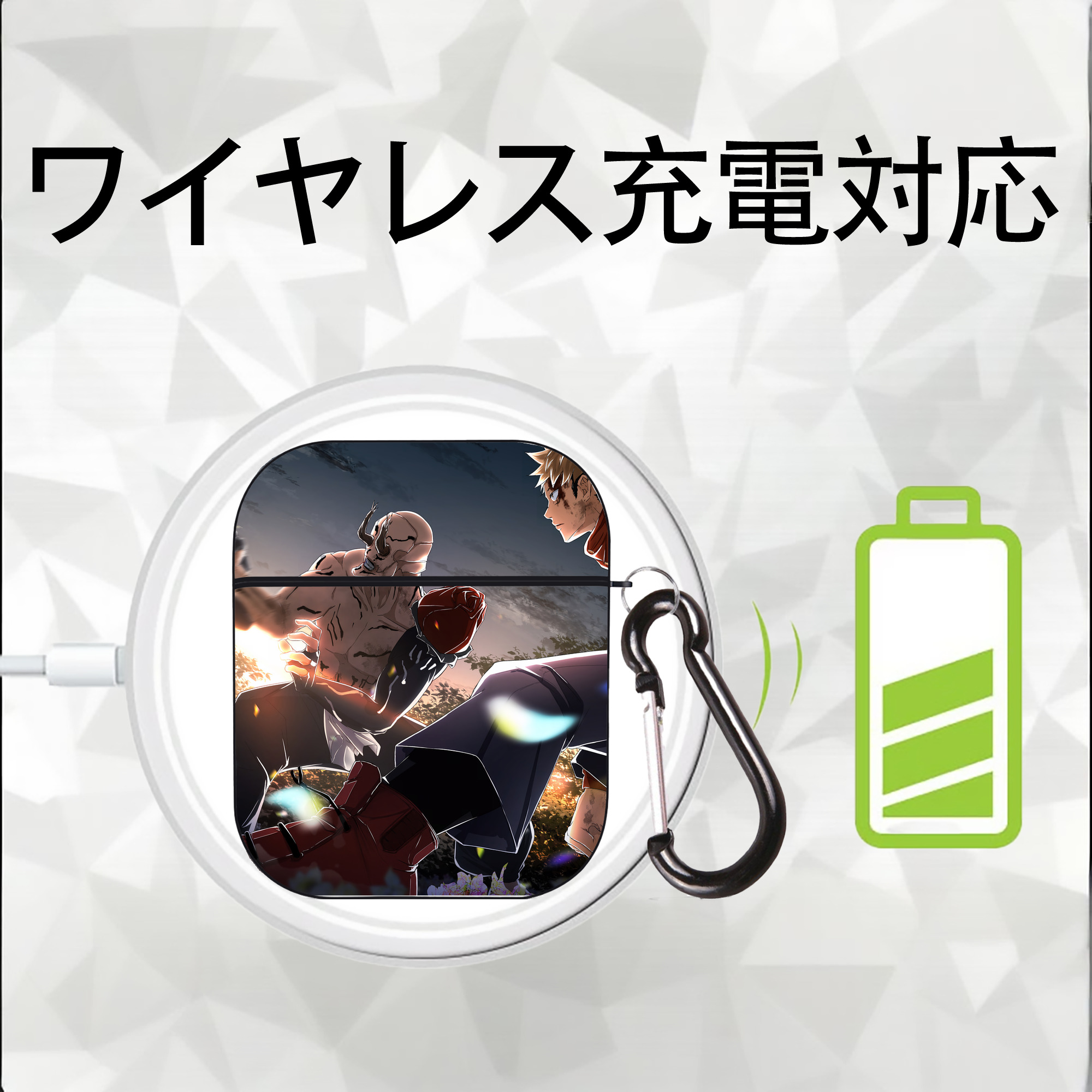 呪術廻戦 Jujutsu Kaisen AirPods 第2世代保護ケース ハードシェル ブラック 耐衝撃・防指紋・カラビナ付き