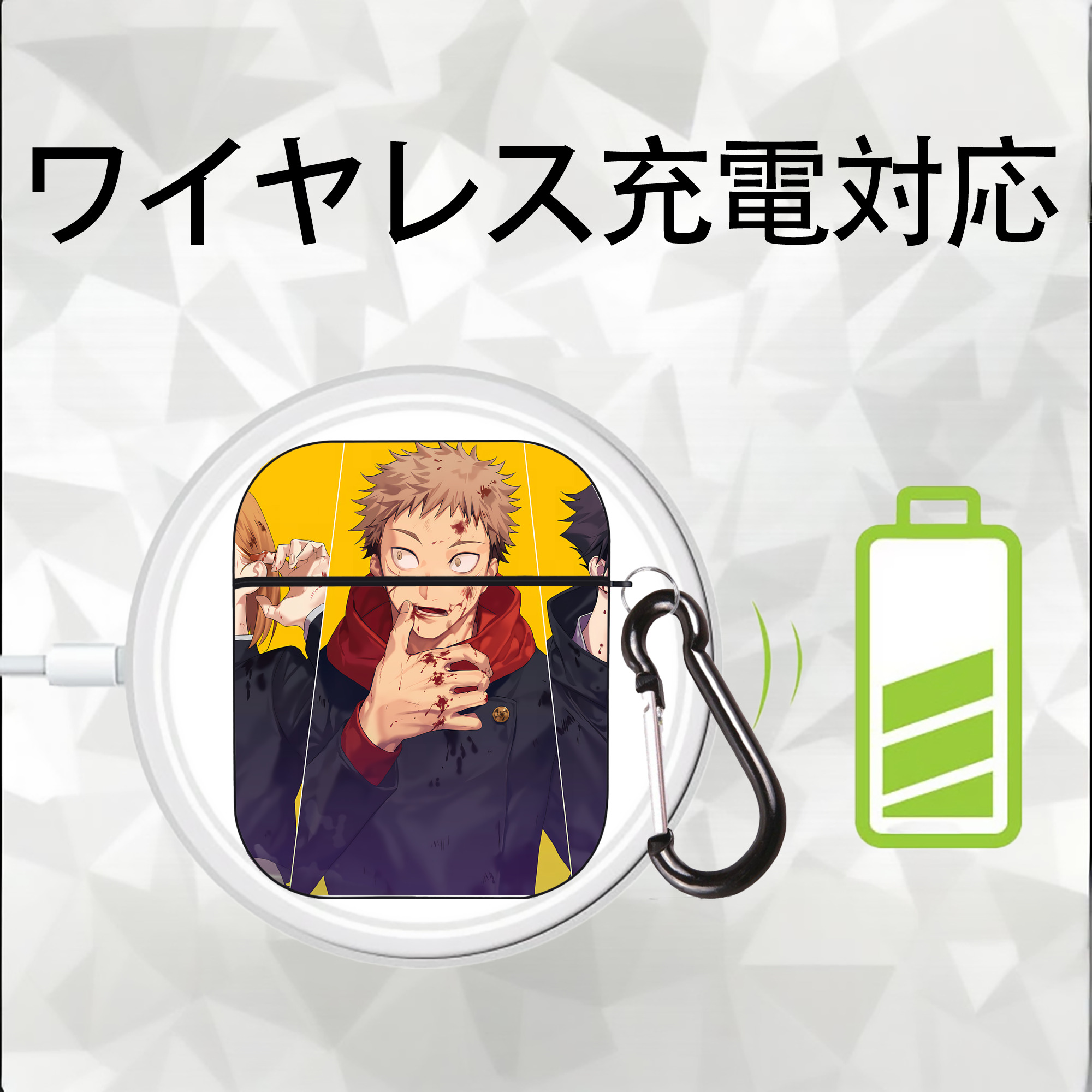 呪術廻戦 Jujutsu Kaisen AirPods 第2世代保護ケース ハードシェル ブラック 耐衝撃・防指紋・カラビナ付き
