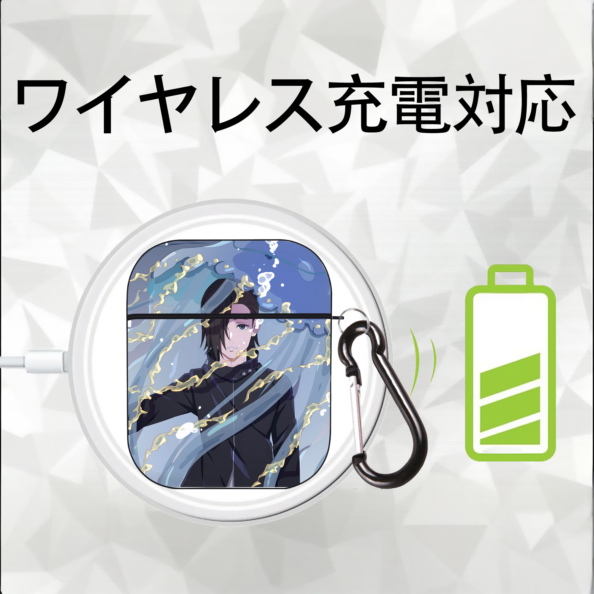 呪術廻戦 Jujutsu Kaisen AirPods 第2世代保護ケース ハードシェル ブラック 耐衝撃・防指紋・カラビナ付き