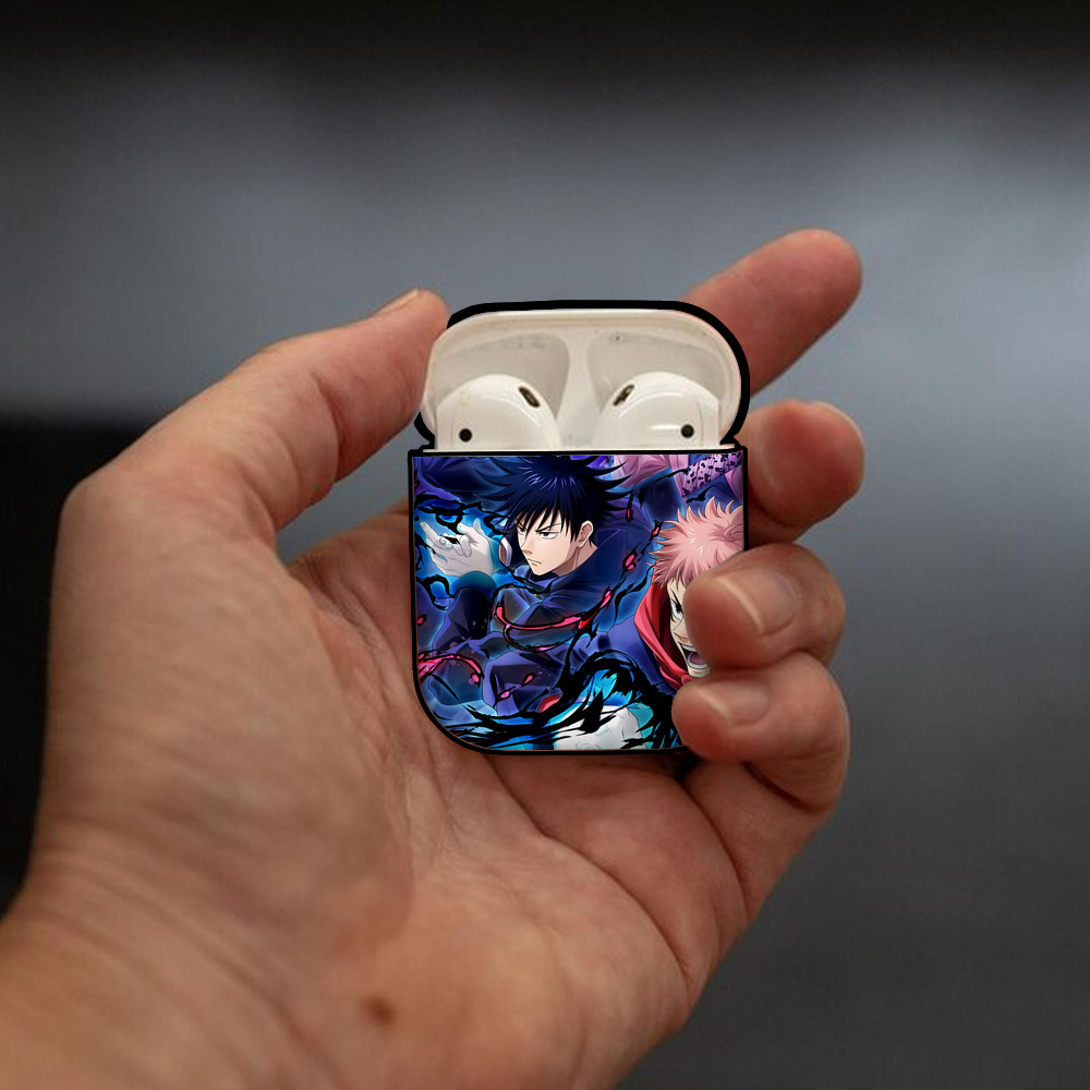 呪術廻戦 Jujutsu Kaisen AirPods 第2世代保護ケース ハードシェル ブラック 耐衝撃・防指紋・カラビナ付き