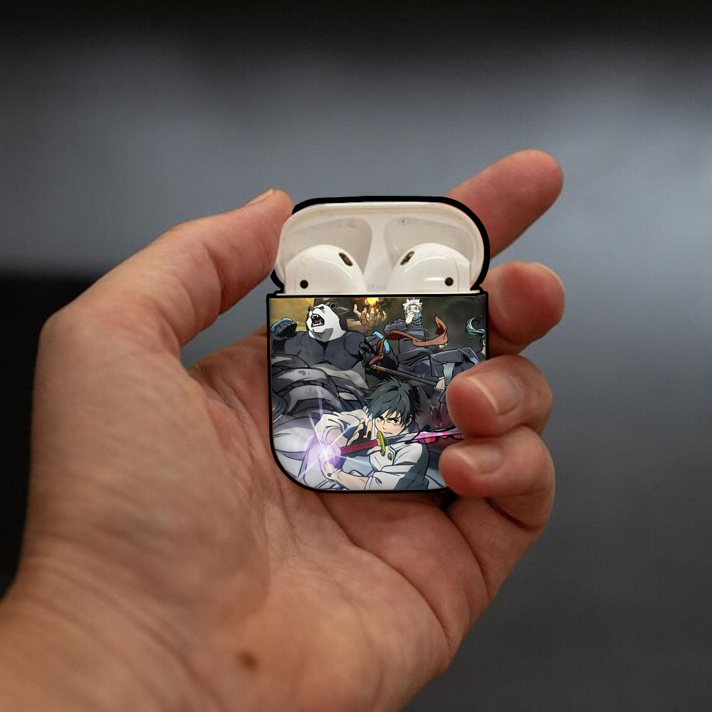 呪術廻戦 Jujutsu Kaisen AirPods 第2世代保護ケース ハードシェル ブラック 耐衝撃・防指紋・カラビナ付き