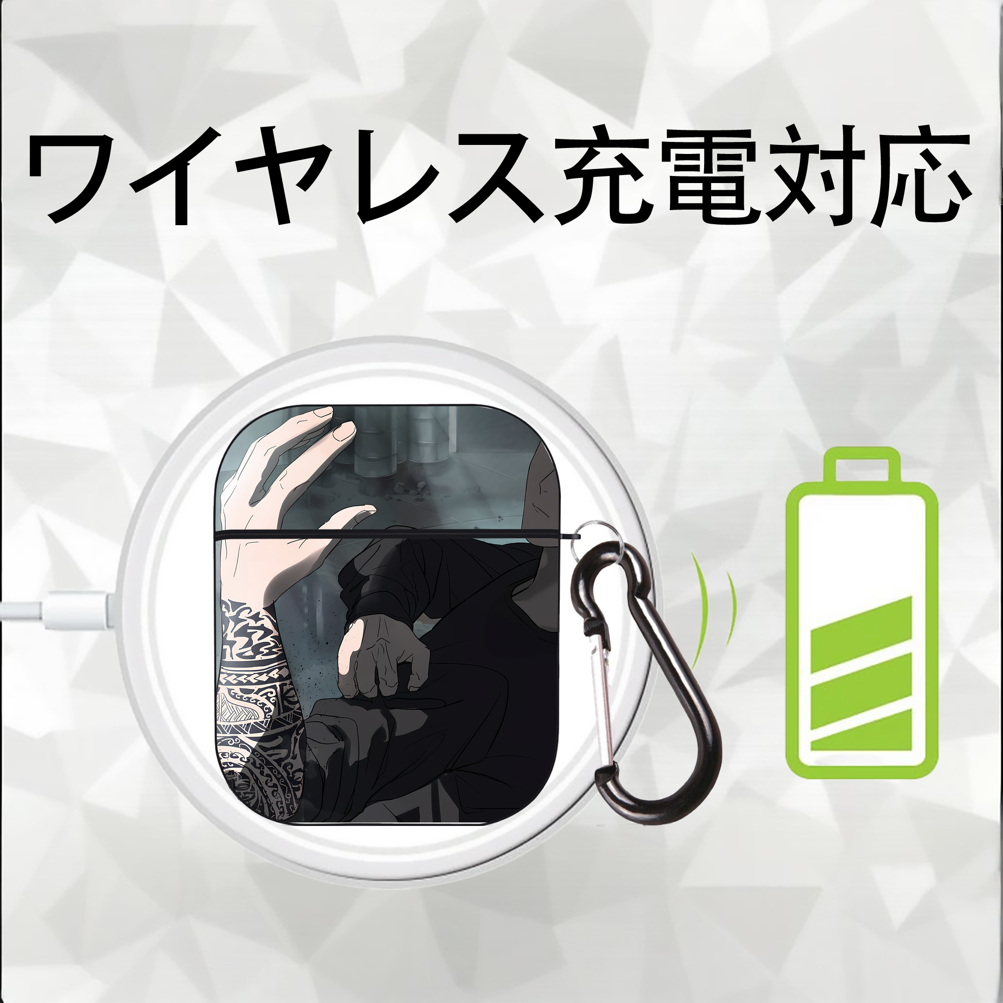 呪術廻戦 Jujutsu Kaisen AirPods 第2世代保護ケース ハードシェル ブラック 耐衝撃・防指紋・カラビナ付き