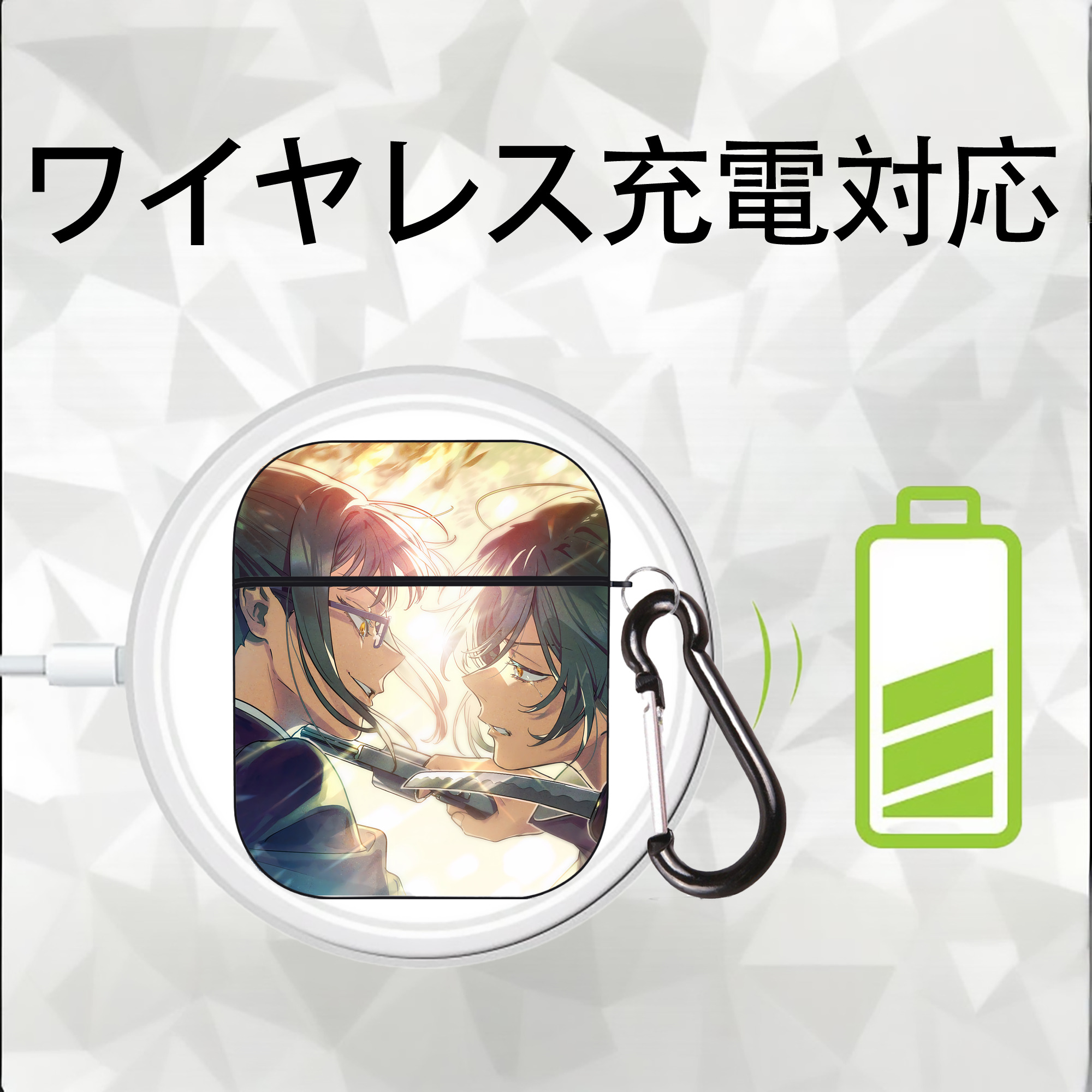 呪術廻戦 Jujutsu Kaisen AirPods 第2世代保護ケース ハードシェル ブラック 耐衝撃・防指紋・カラビナ付き