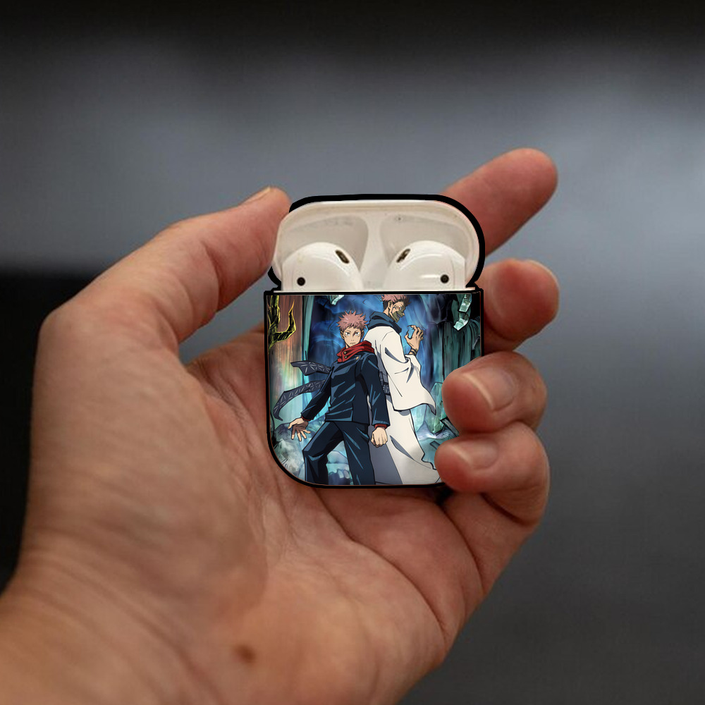 呪術廻戦 Jujutsu Kaisen AirPods 第2世代保護ケース ハードシェル ブラック 耐衝撃・防指紋・カラビナ付き