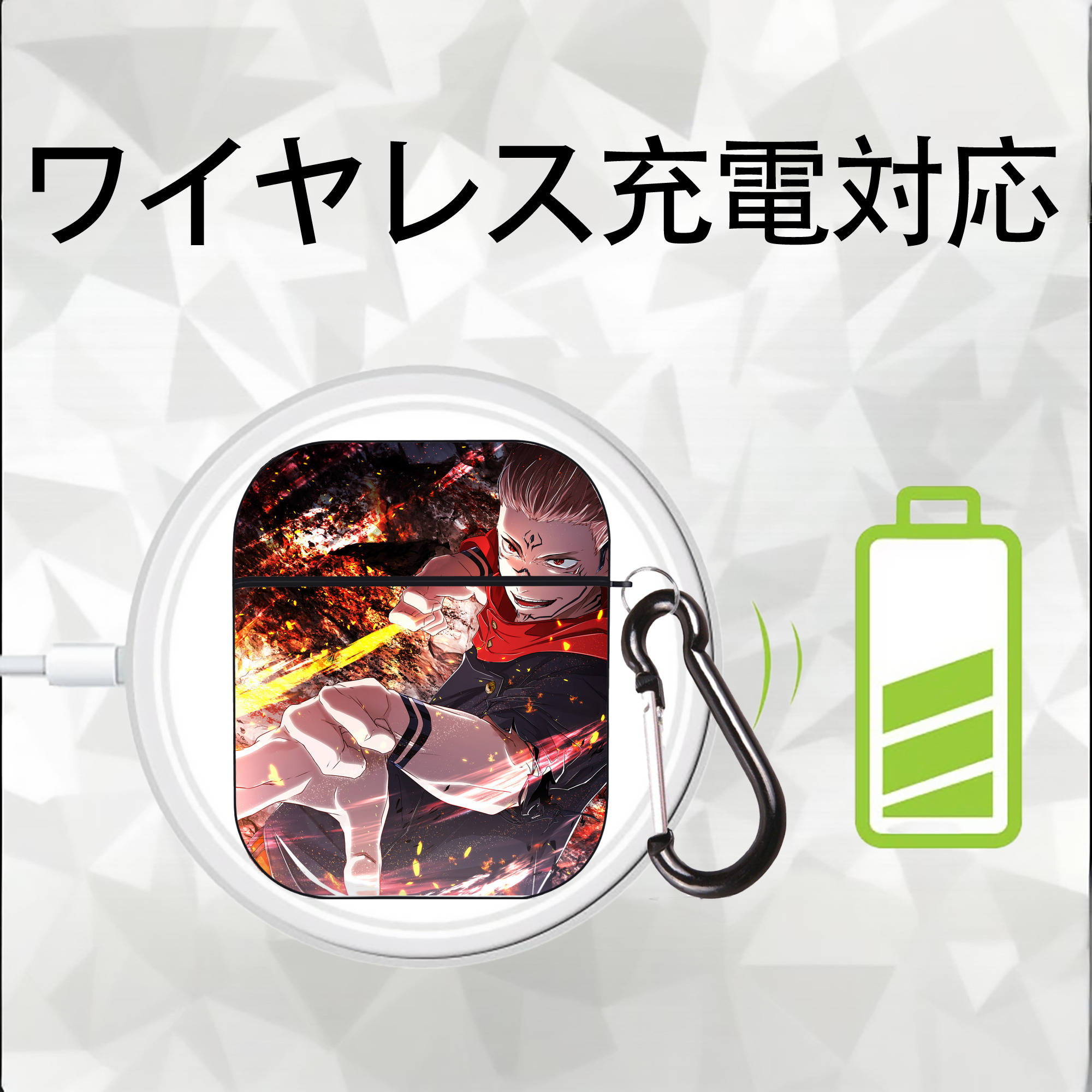 呪術廻戦 Jujutsu Kaisen AirPods 第2世代保護ケース ハードシェル ブラック 耐衝撃・防指紋・カラビナ付き