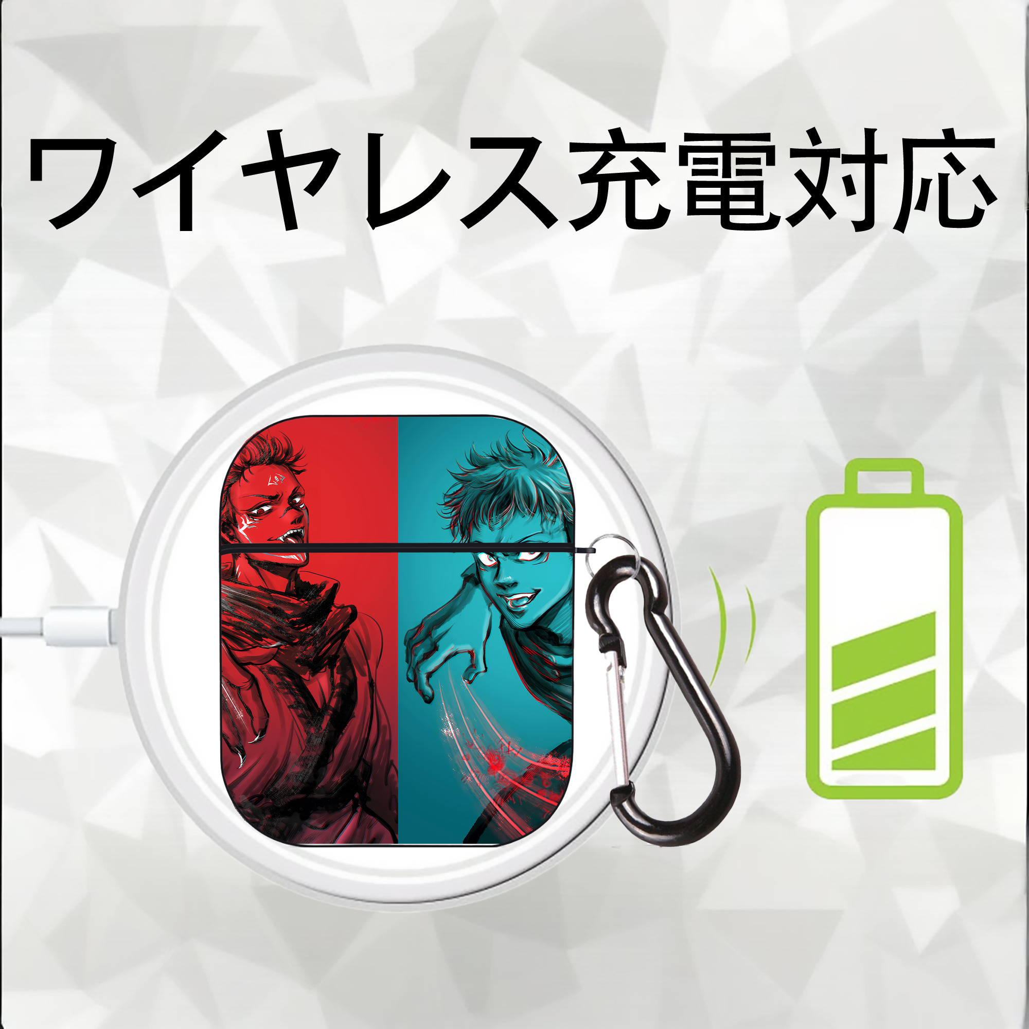 呪術廻戦 Jujutsu Kaisen AirPods 第2世代保護ケース ハードシェル ブラック 耐衝撃・防指紋・カラビナ付き