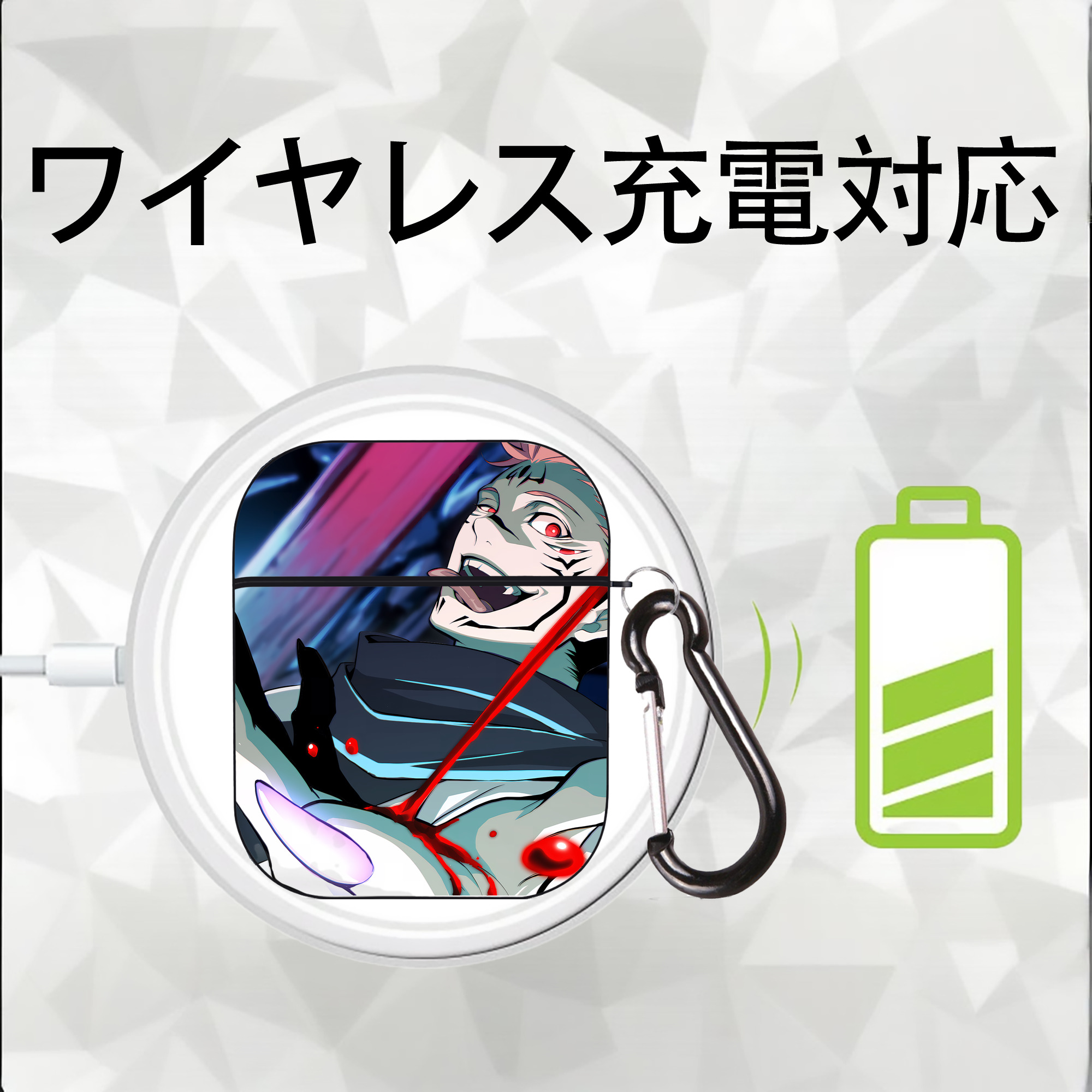 呪術廻戦 Jujutsu Kaisen AirPods 第2世代保護ケース ハードシェル ブラック 耐衝撃・防指紋・カラビナ付き