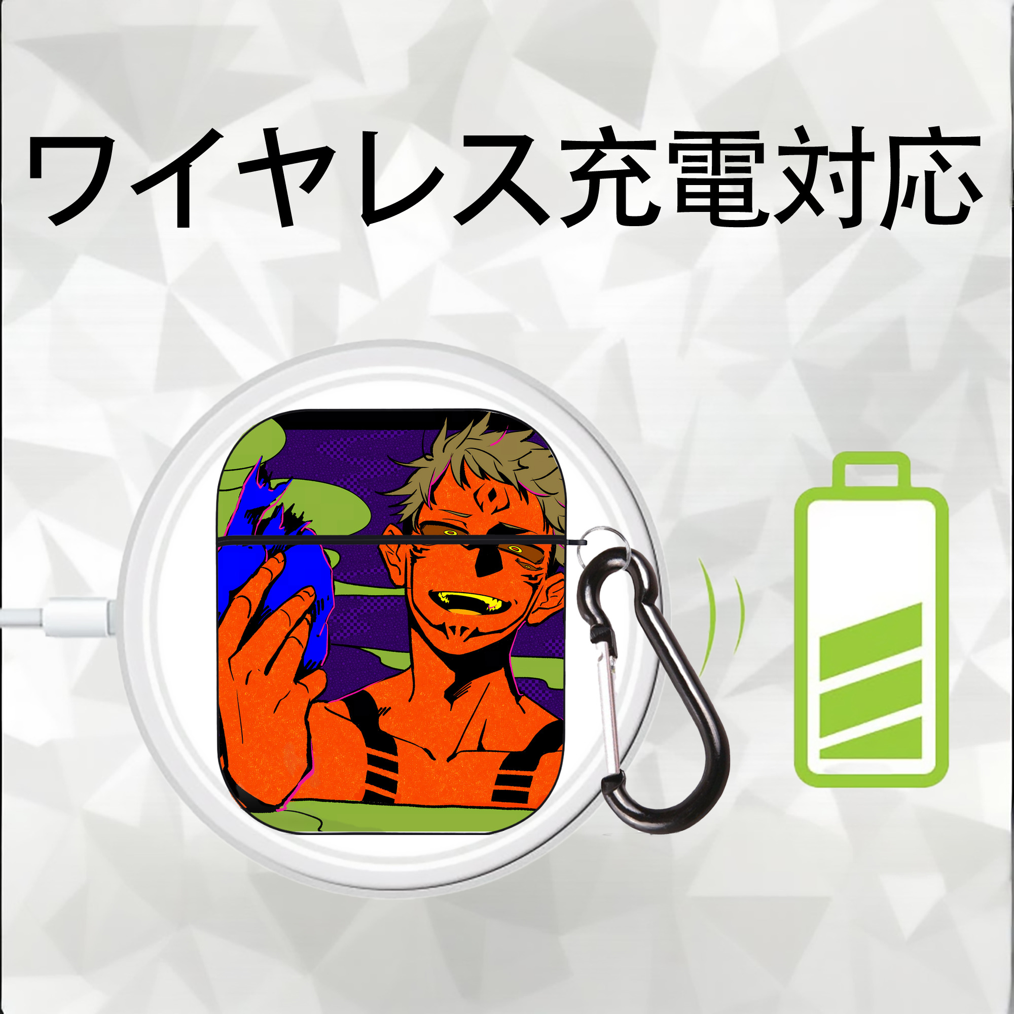 呪術廻戦 Jujutsu Kaisen AirPods 第2世代保護ケース ハードシェル ブラック 耐衝撃・防指紋・カラビナ付き