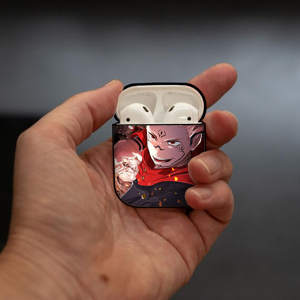 呪術廻戦 Jujutsu Kaisen AirPods 第2世代保護ケース ハードシェル ブラック 耐衝撃・防指紋・カラビナ付き