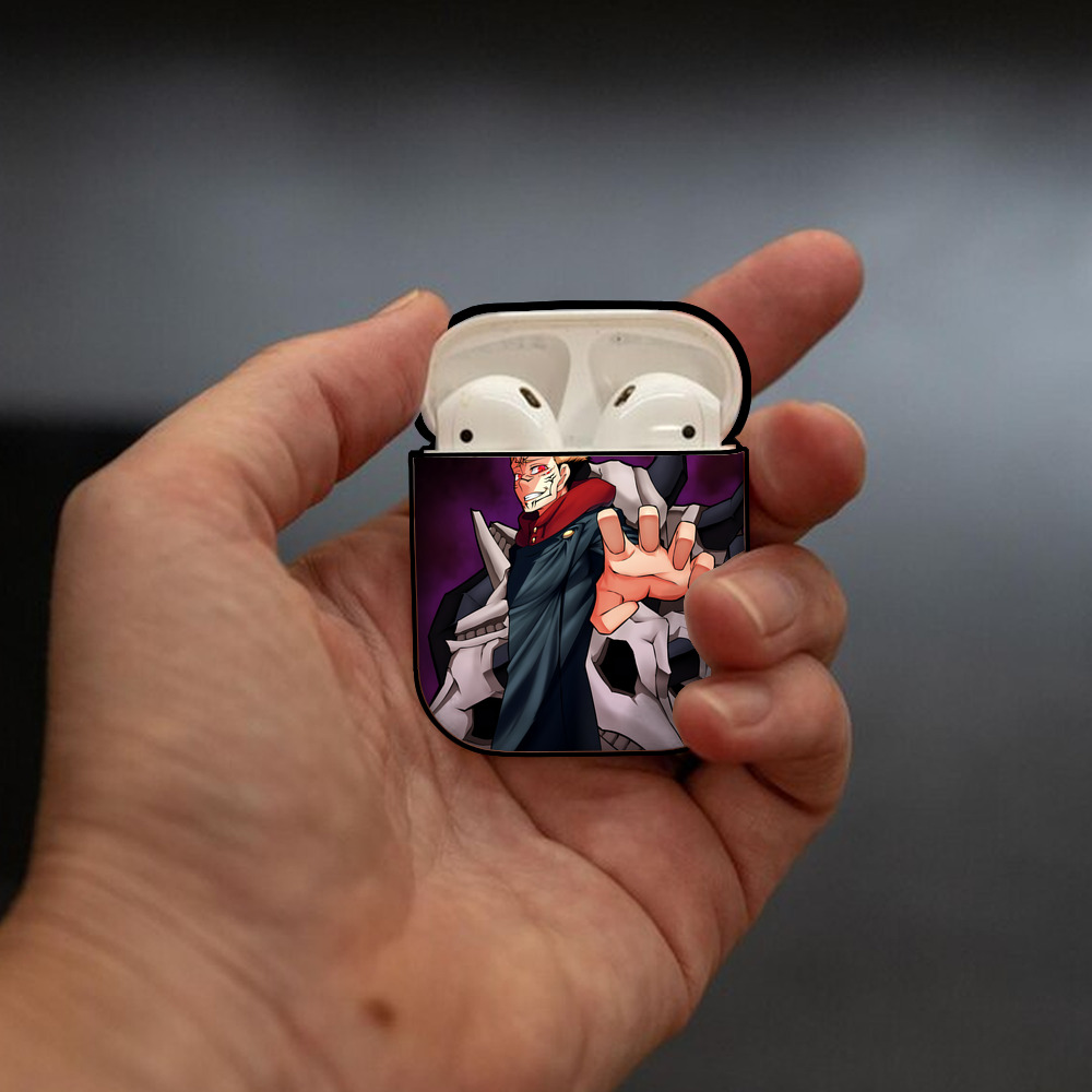 呪術廻戦 Jujutsu Kaisen AirPods 第2世代保護ケース ハードシェル ブラック 耐衝撃・防指紋・カラビナ付き