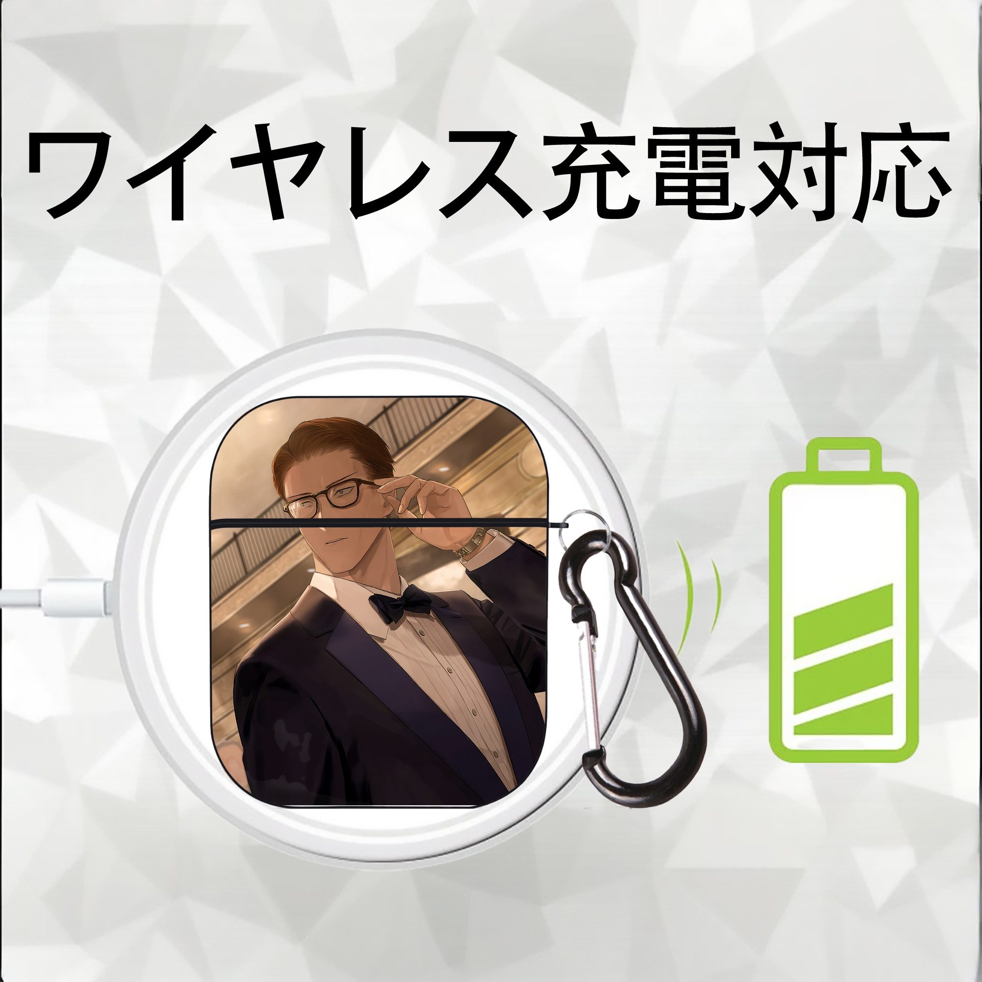 呪術廻戦 Jujutsu Kaisen AirPods 第2世代保護ケース ハードシェル ブラック 耐衝撃・防指紋・カラビナ付き