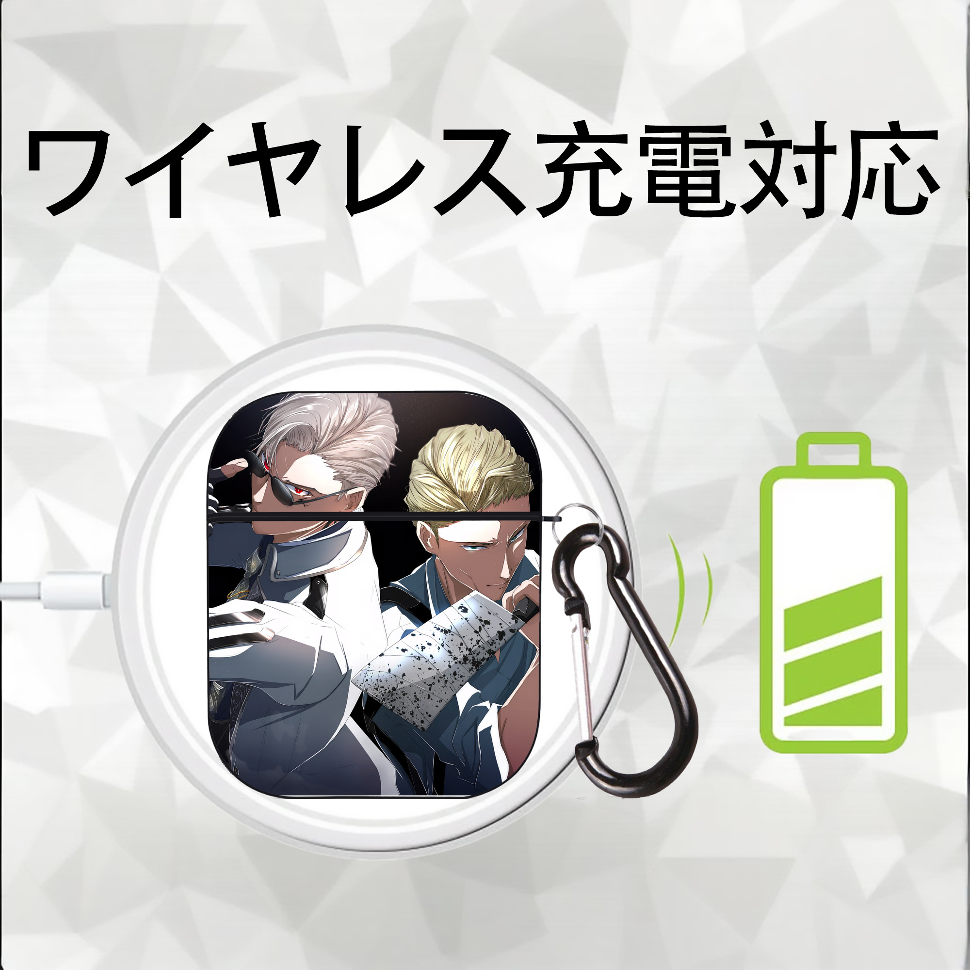 呪術廻戦 Jujutsu Kaisen AirPods 第2世代保護ケース ハードシェル ブラック 耐衝撃・防指紋・カラビナ付き