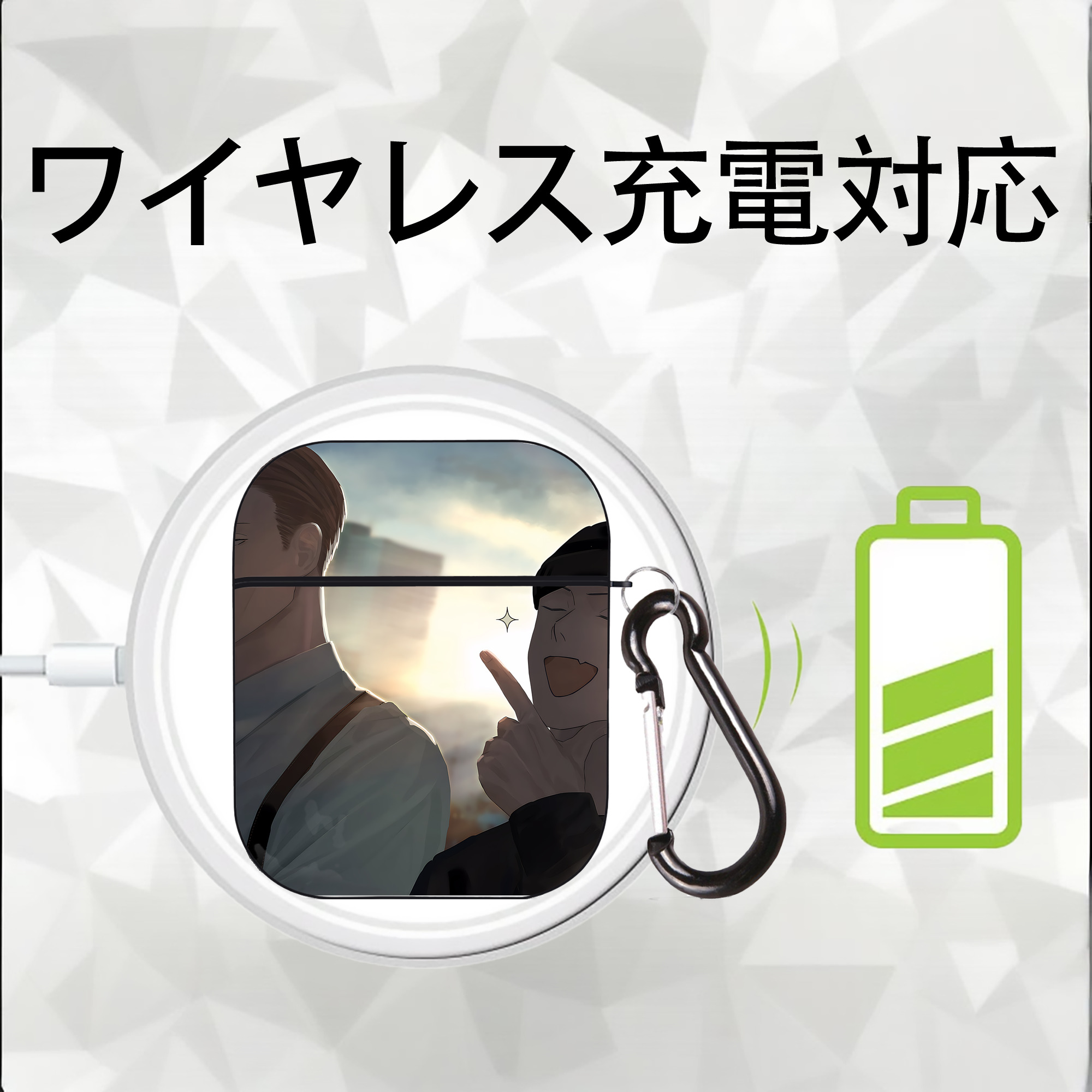 呪術廻戦 Jujutsu Kaisen AirPods 第2世代保護ケース ハードシェル ブラック 耐衝撃・防指紋・カラビナ付き
