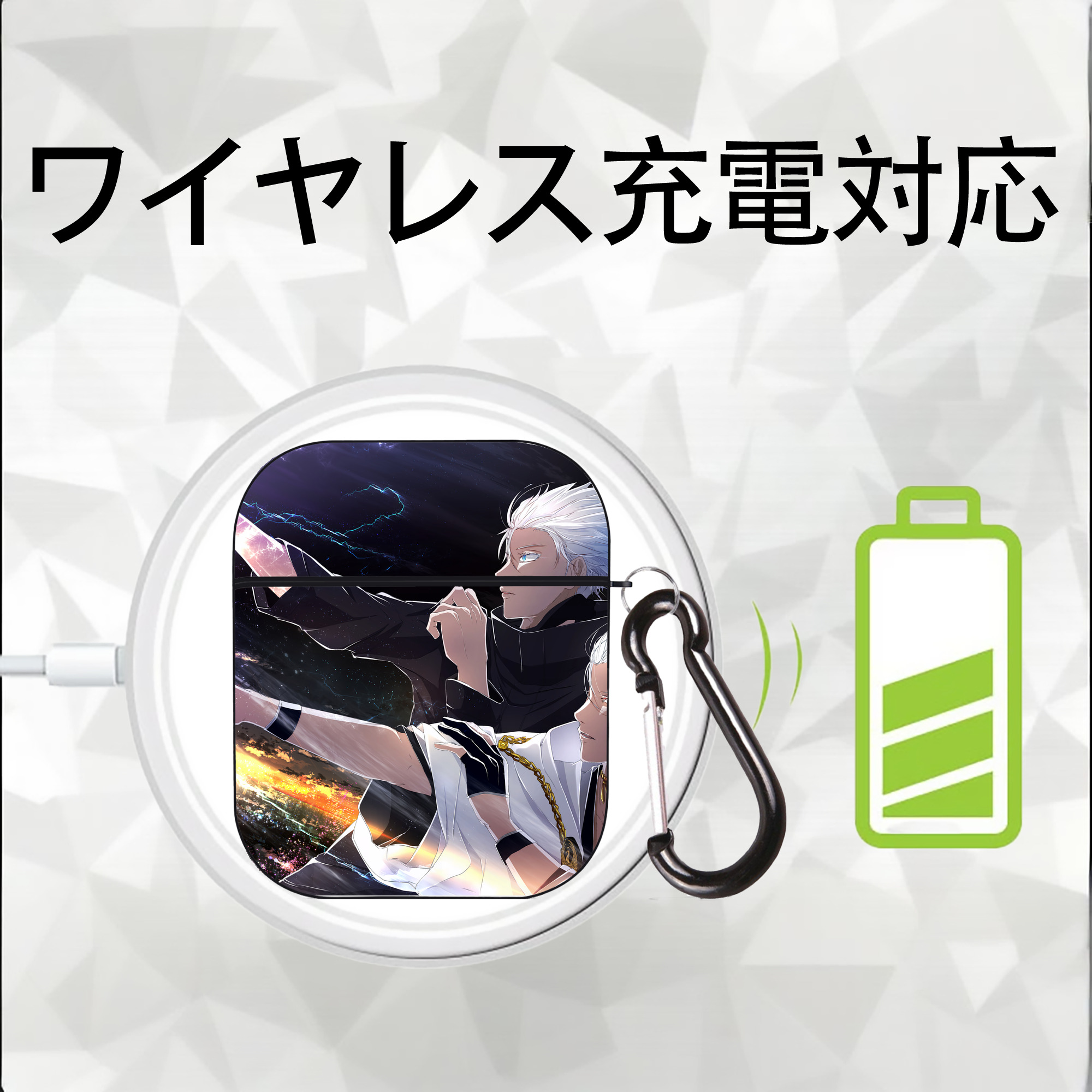 呪術廻戦 Jujutsu Kaisen AirPods 第2世代保護ケース ハードシェル ブラック 耐衝撃・防指紋・カラビナ付き