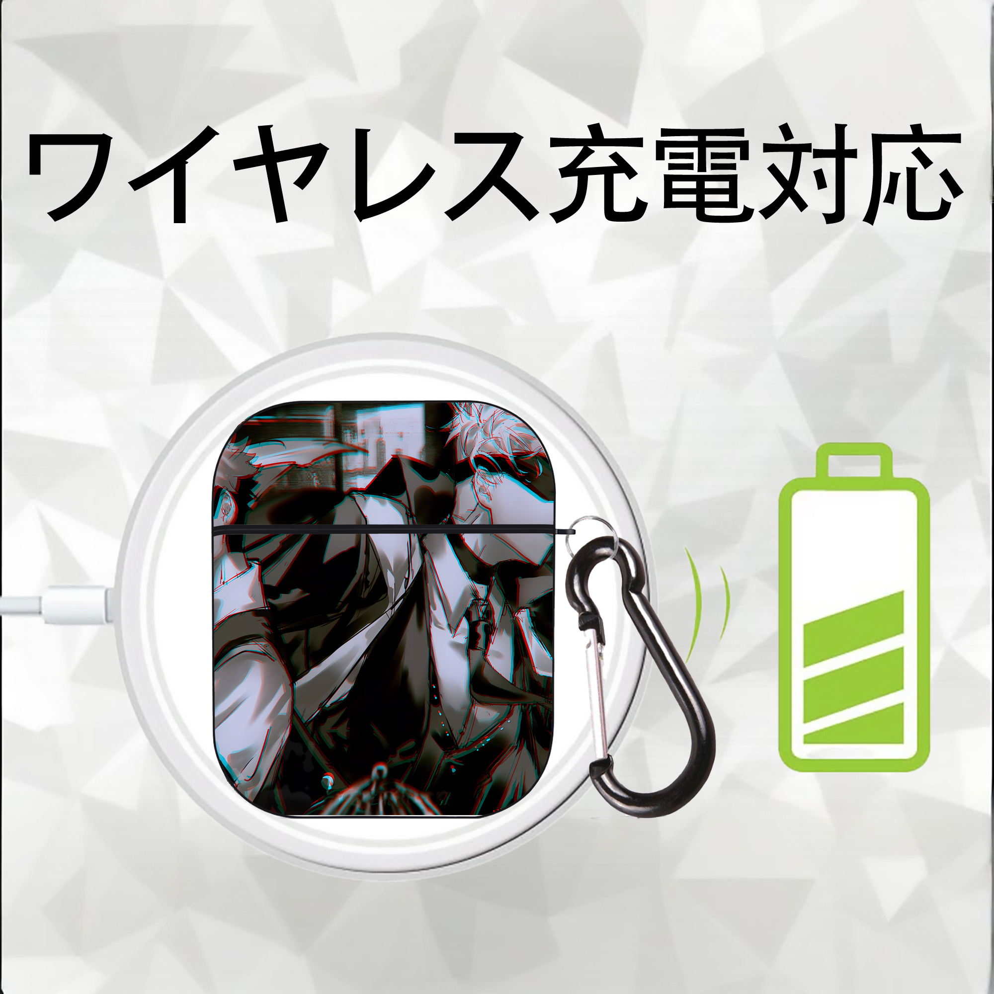 呪術廻戦 Jujutsu Kaisen AirPods 第2世代保護ケース ハードシェル ブラック 耐衝撃・防指紋・カラビナ付き