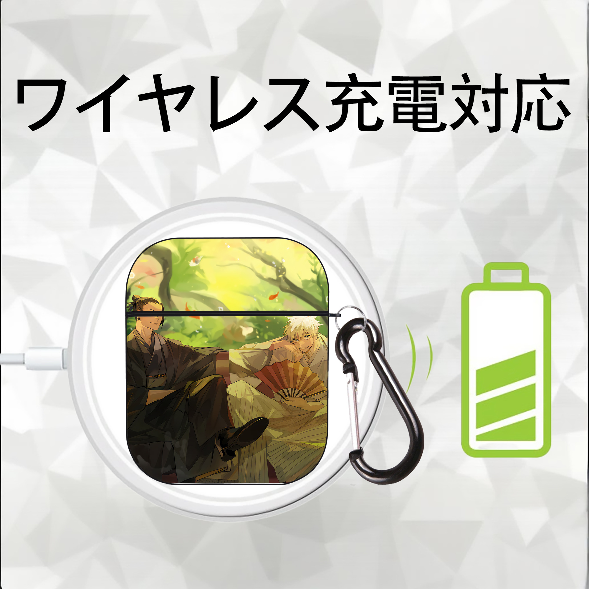 呪術廻戦 Jujutsu Kaisen AirPods 第2世代保護ケース ハードシェル ブラック 耐衝撃・防指紋・カラビナ付き