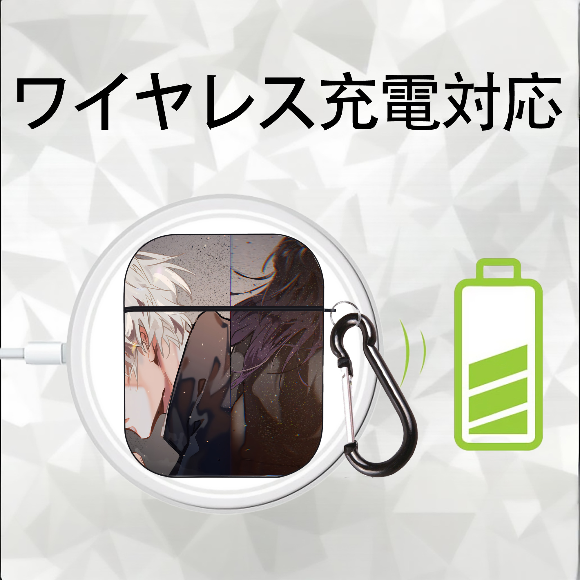 呪術廻戦 Jujutsu Kaisen AirPods 第2世代保護ケース ハードシェル ブラック 耐衝撃・防指紋・カラビナ付き