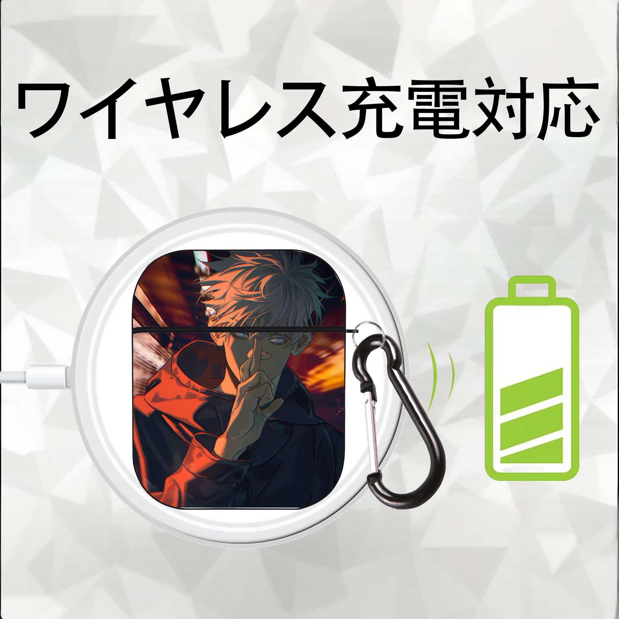 呪術廻戦 Jujutsu Kaisen AirPods 第2世代保護ケース ハードシェル ブラック 耐衝撃・防指紋・カラビナ付き