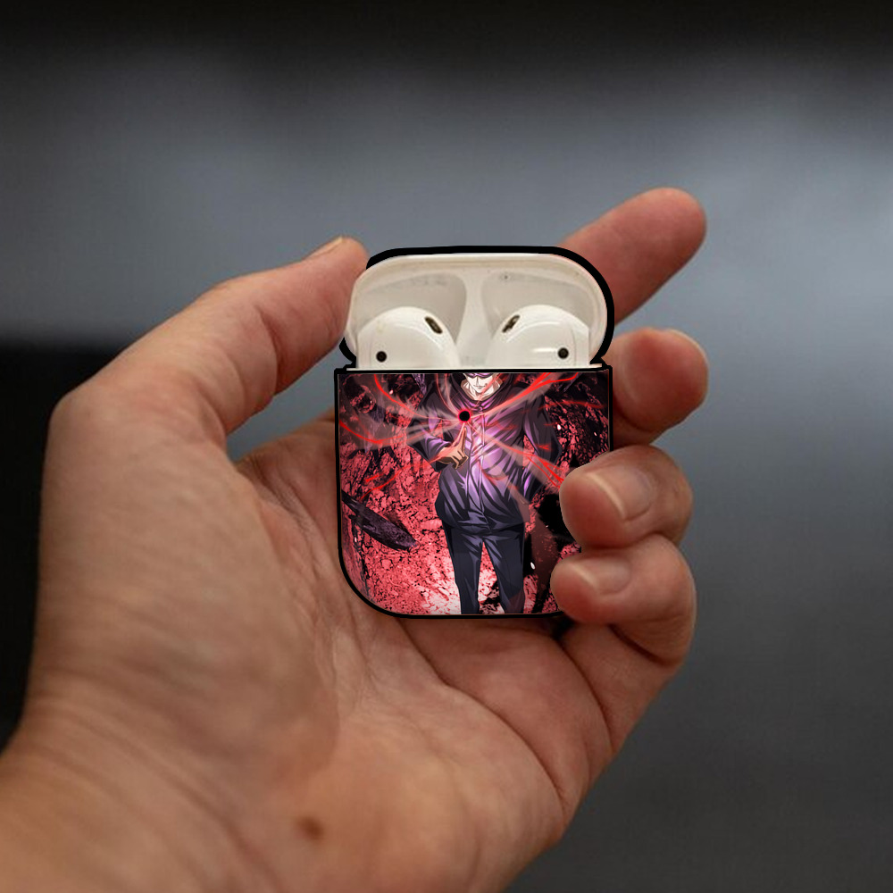 呪術廻戦 Jujutsu Kaisen AirPods 第2世代保護ケース ハードシェル ブラック 耐衝撃・防指紋・カラビナ付き
