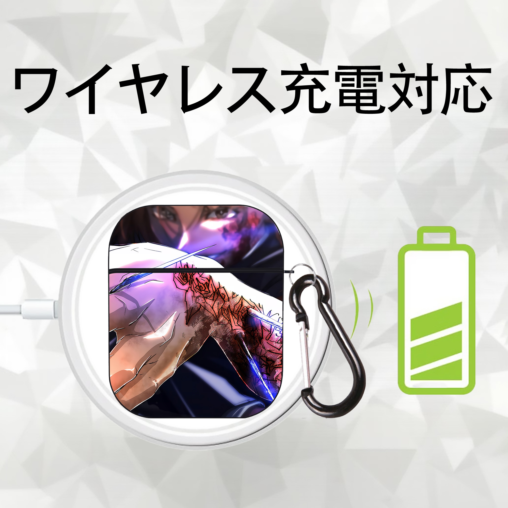 呪術廻戦 Jujutsu Kaisen AirPods 第2世代保護ケース ハードシェル ブラック 耐衝撃・防指紋・カラビナ付き